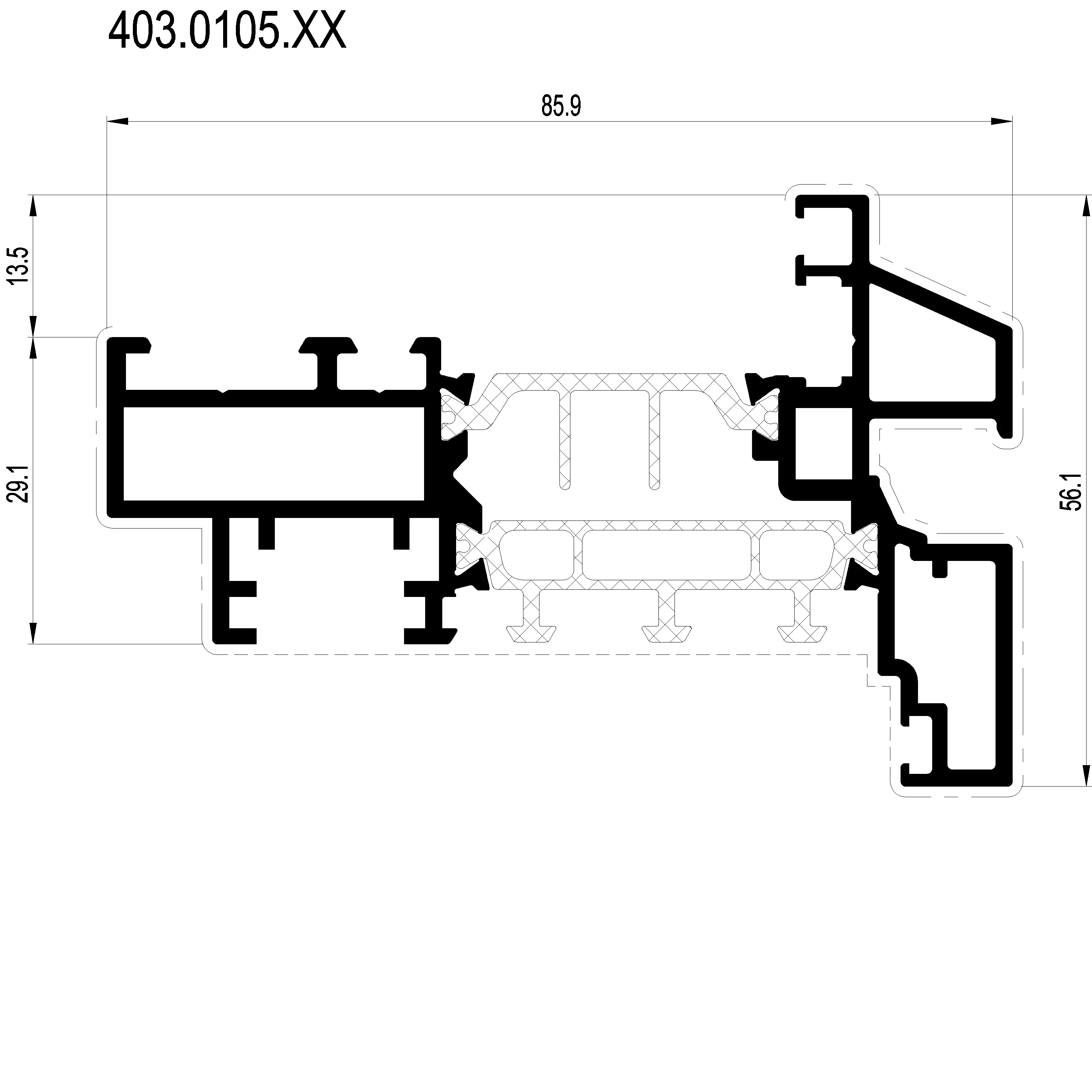 Зображення Інтегрований подвійний профіль стулки вікна внутрішнього відкривання [403.0105]