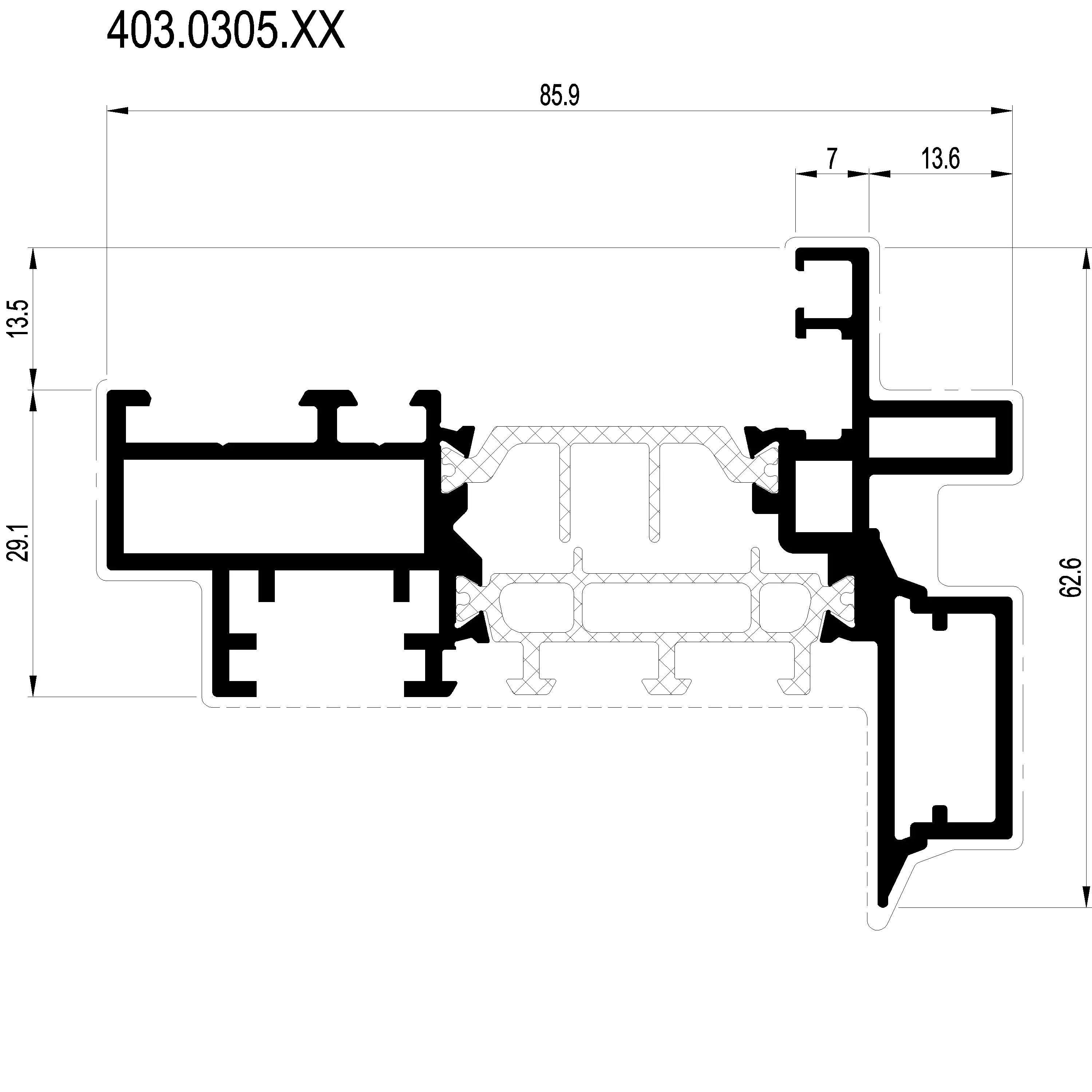 Зображення Подвійний профіль для стулки вікна внутрішнього відкривання [403.0305]