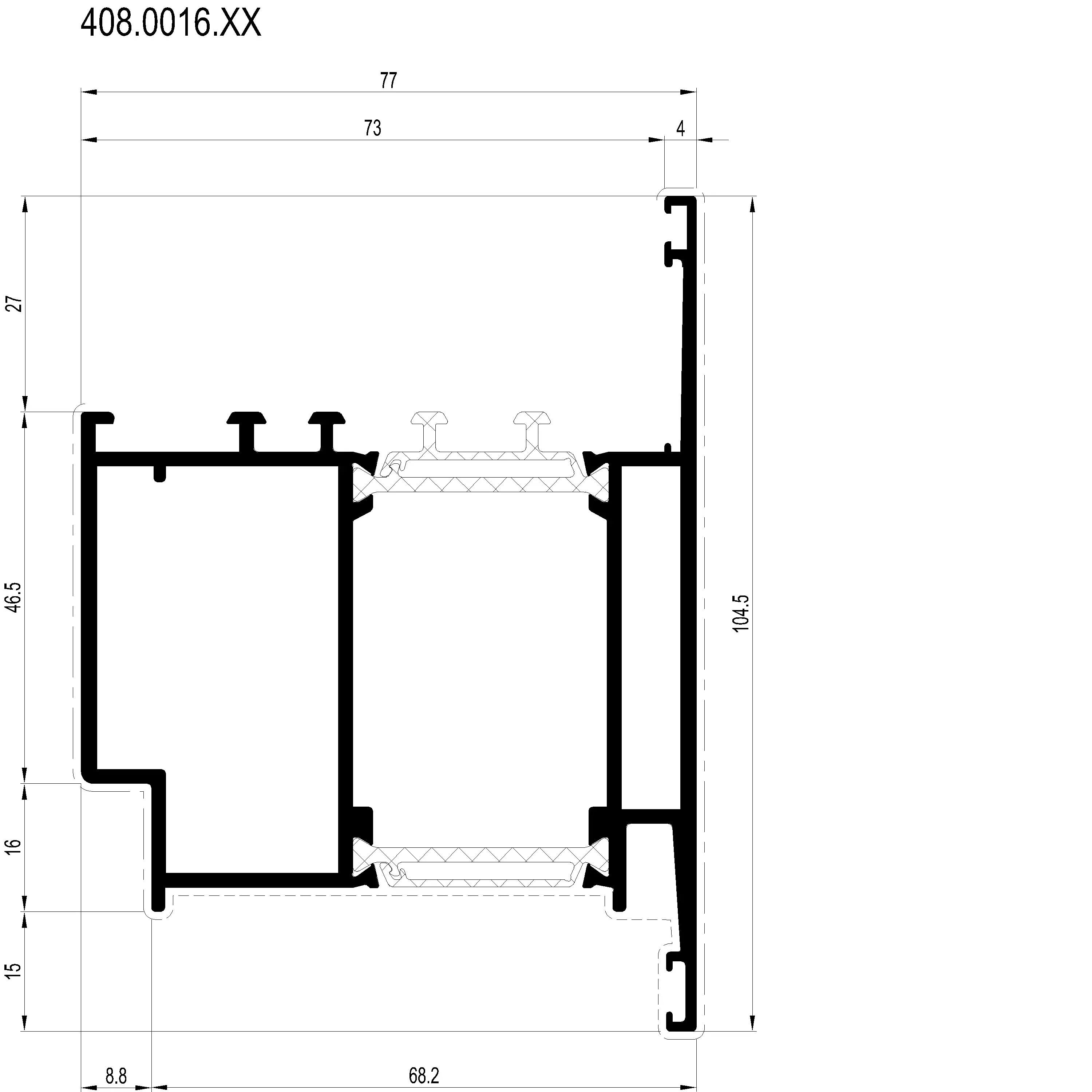 Зображення Вентиляційний профіль зовнішнього відкривання 104.5 мм [408.0016]
