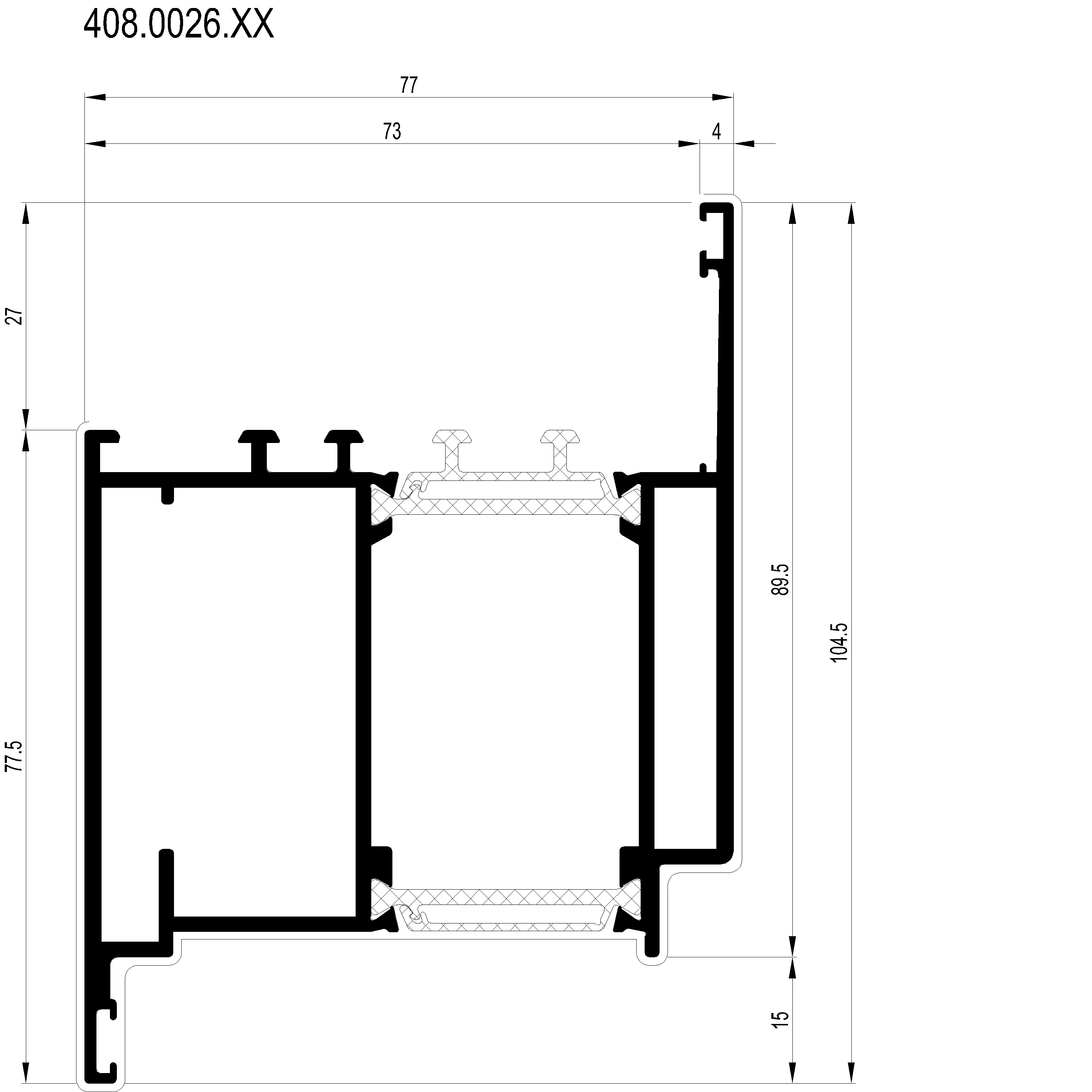 Зображення Вентиляційний профіль внутрішнього відкривання 104.5 мм [408.0026]