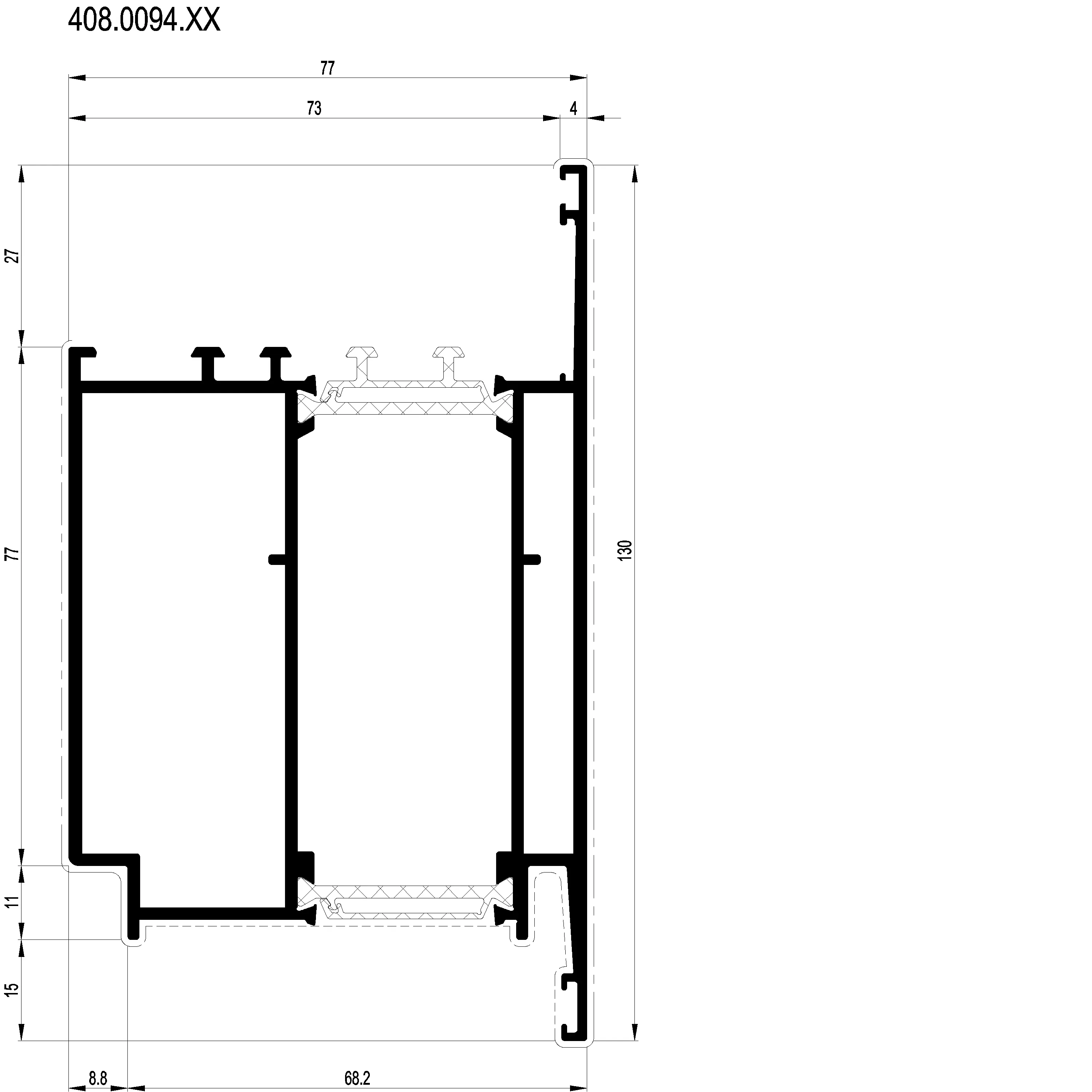 Зображення Вентиляційний профіль зовнішнього відкривання 130 мм [408.0094]