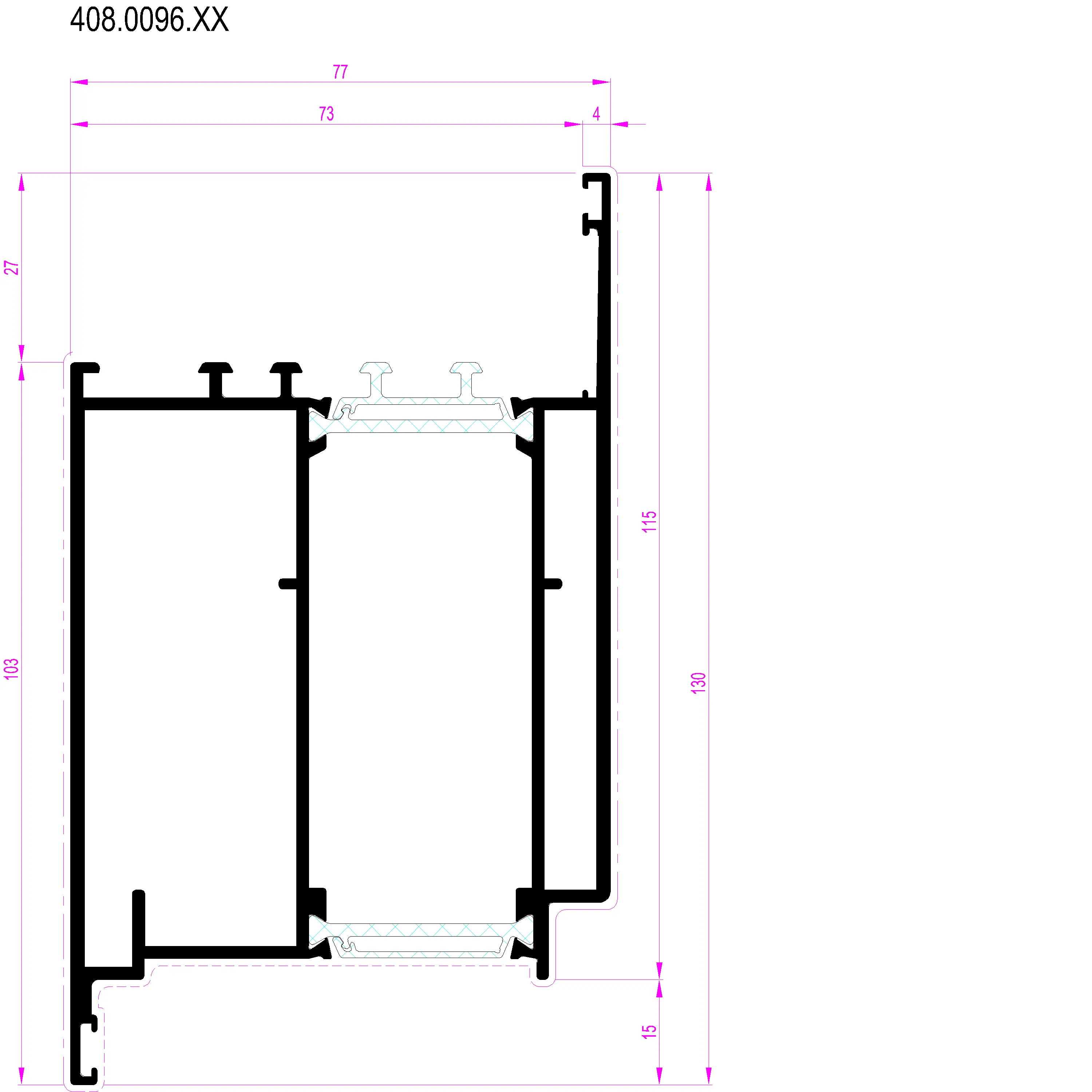 Зображення Вентиляційний профіль внутрішнього відкривання 130 мм [408.0096]