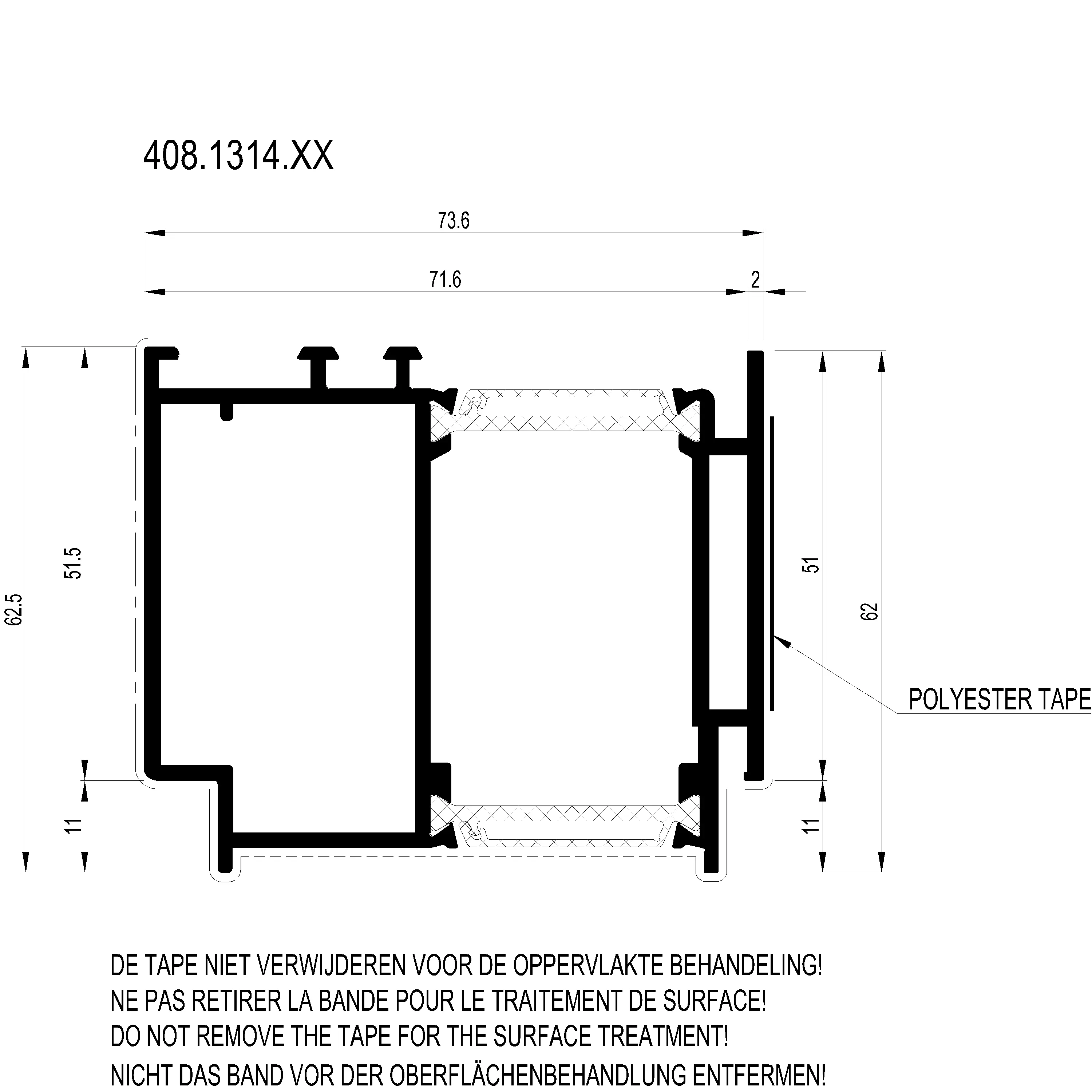 Зображення Дверний вентиляційний профіль зовнішнього відкривання [408.1314]