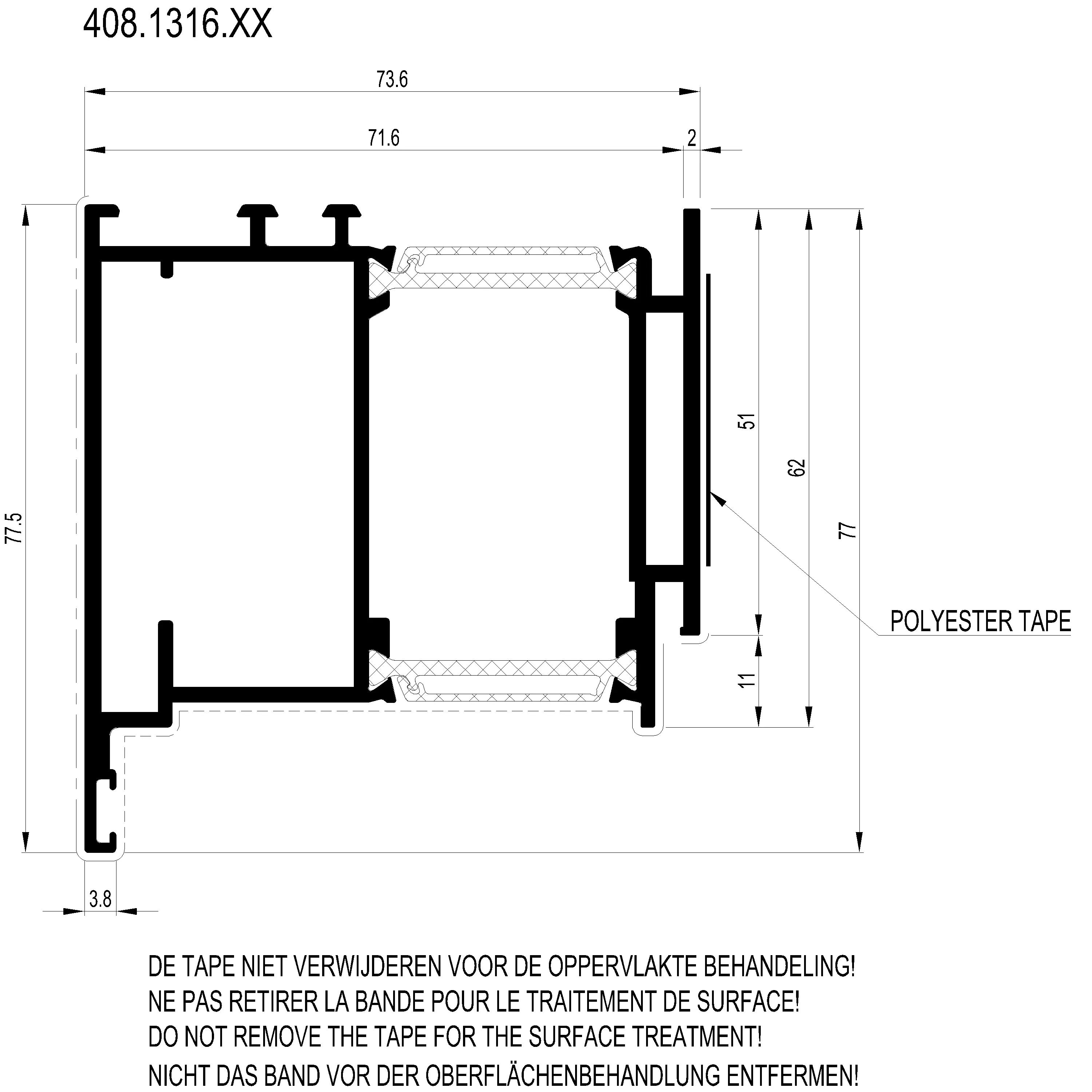 Зображення Дверний вентиляційний профіль внутрішнього відкривання [408.1316]