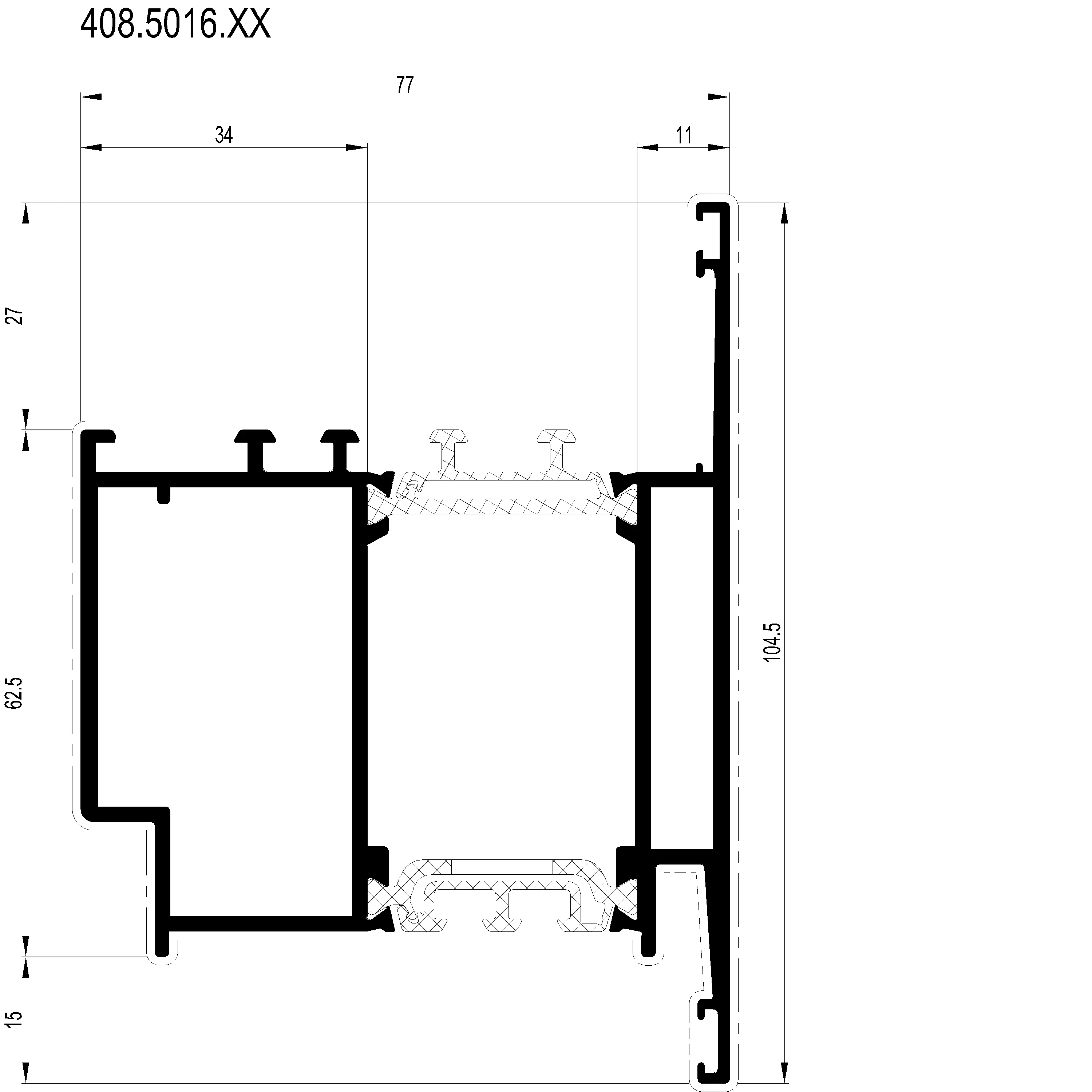 Зображення Вентиляційний профіль зовнішнього відкривання 104.5 мм [408.5016]