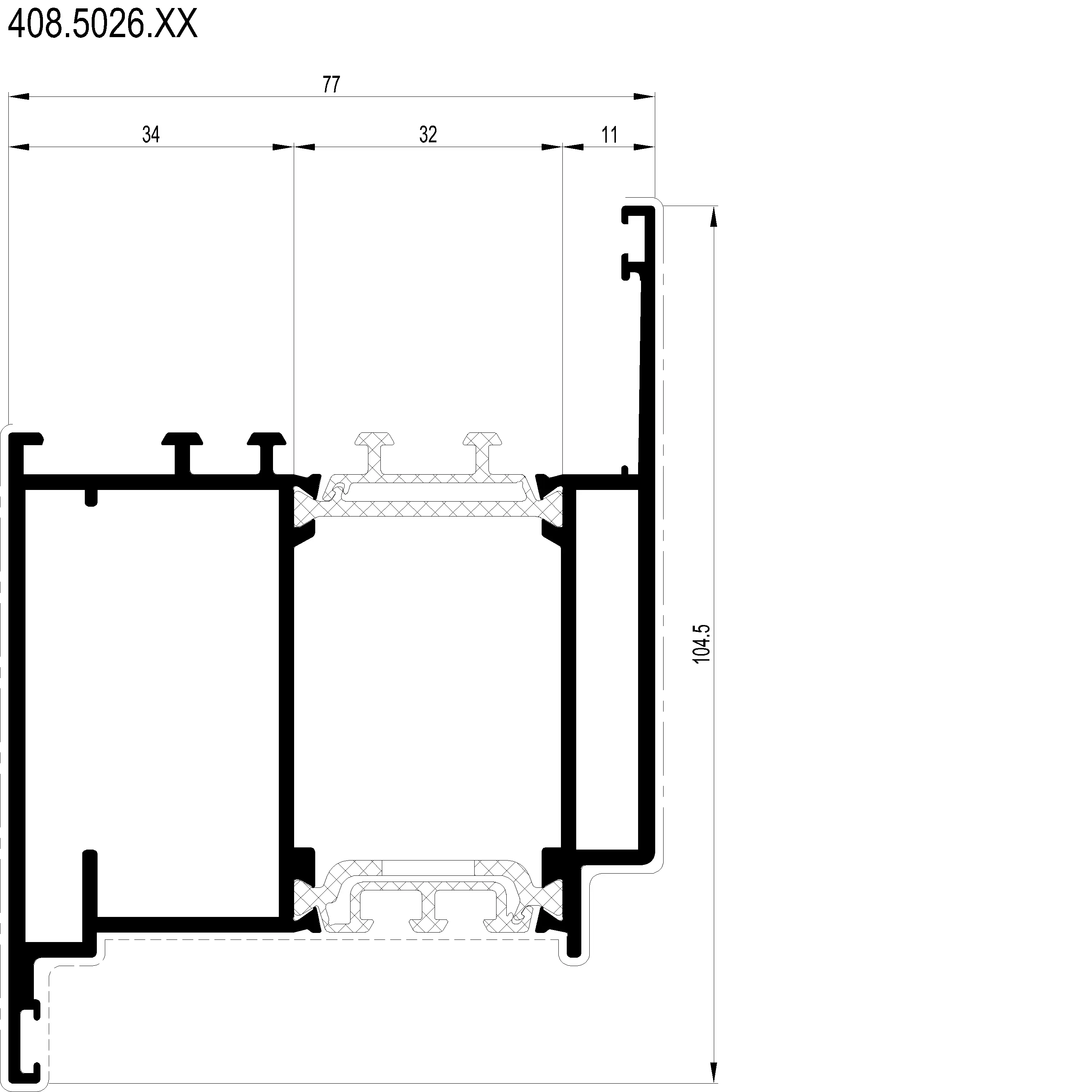 Зображення Вентиляційний профіль внутрішнього відкривання 104.5 мм [408.5026]