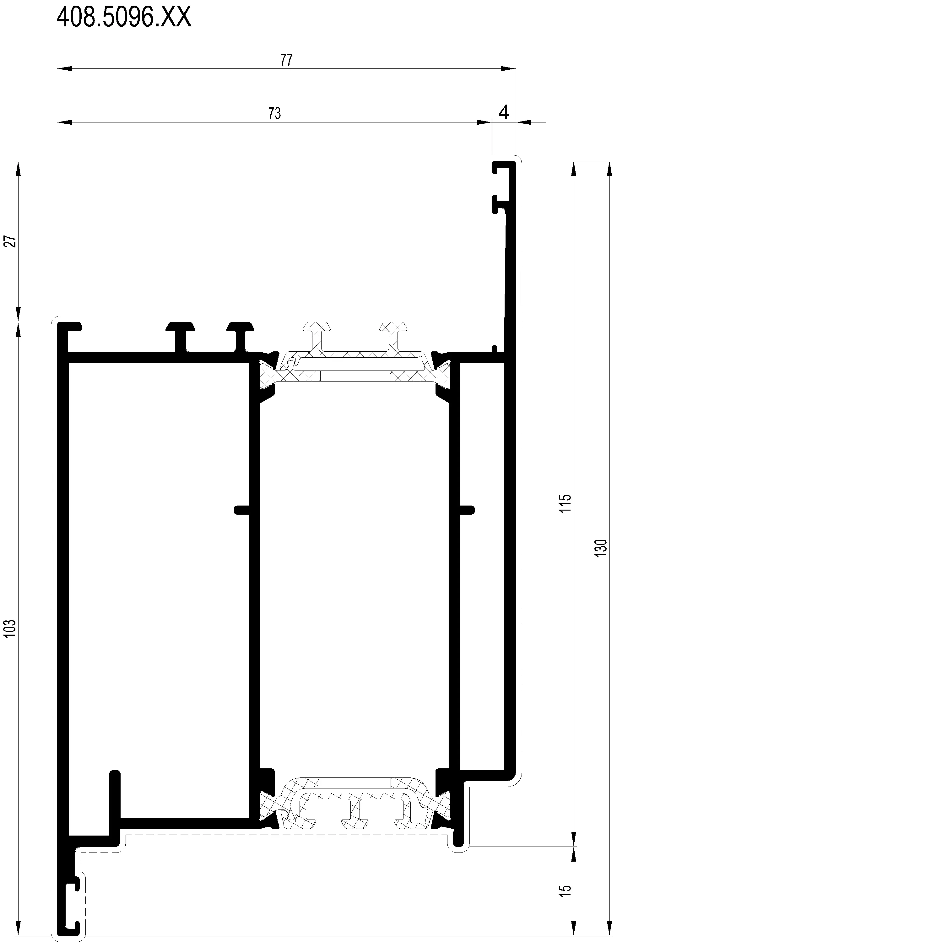 Зображення Вентиляційний профіль внутрішнього відкривання 130 мм [408.5096]