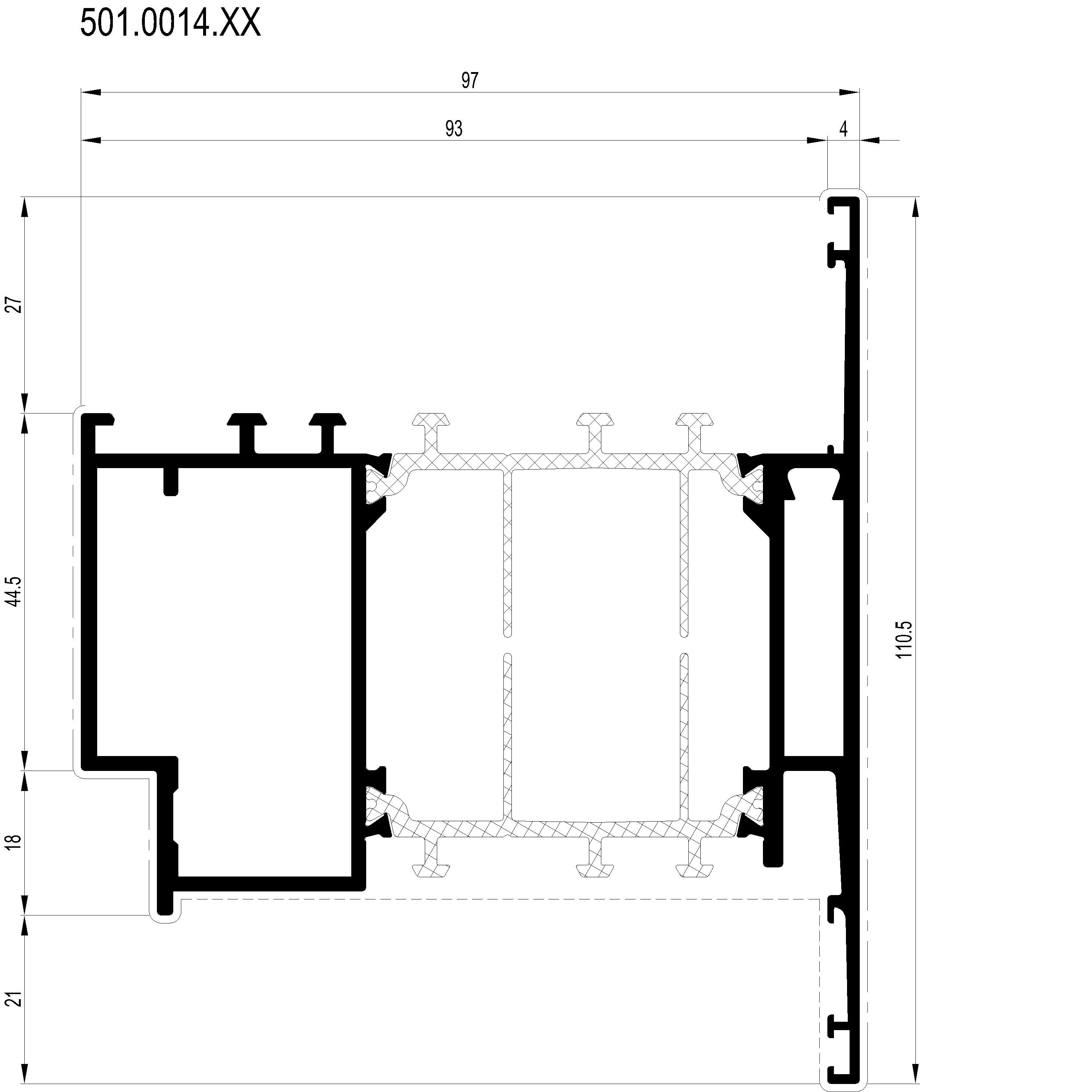 Зображення Дверний вентиляційний профіль зовнішнього відкривання 110.5 мм [501.0014]