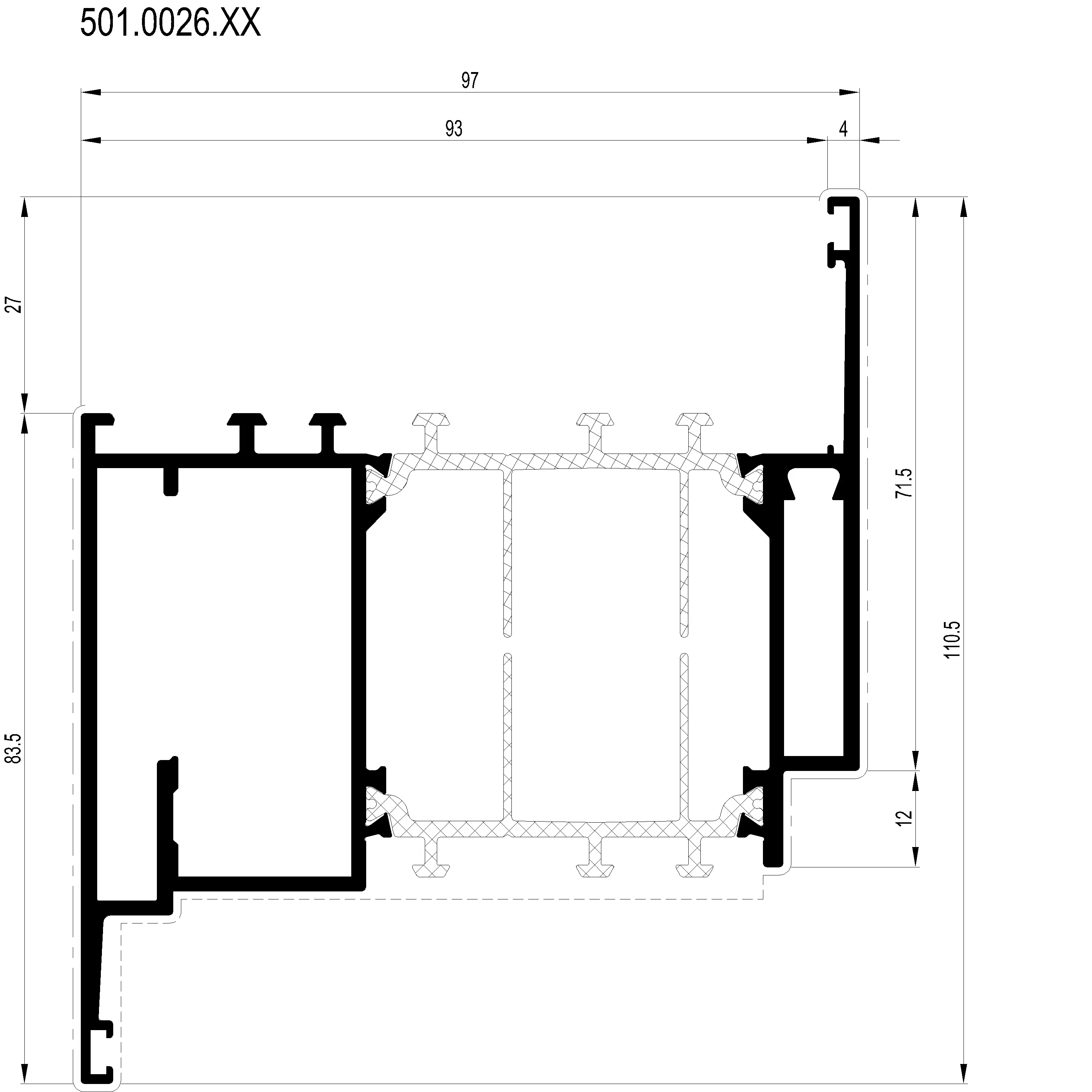 Зображення Дверний вентиляційний профіль внутрішнього відкривання 110.5 мм [501.0026]