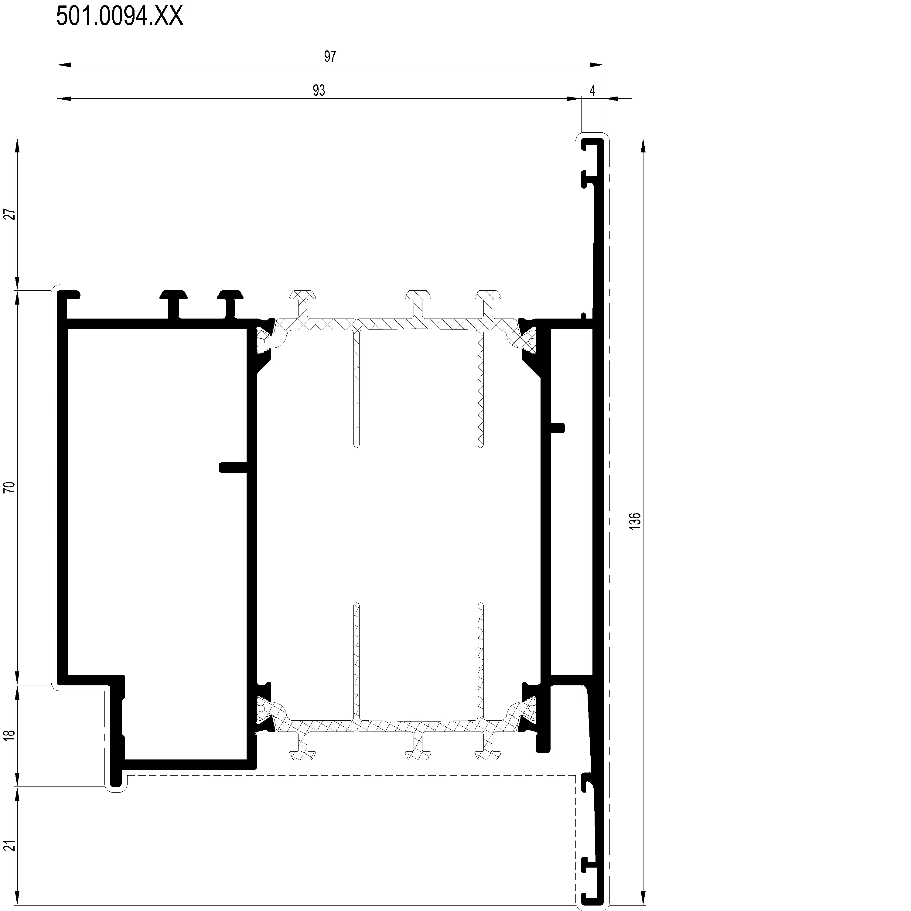 Зображення Дверний вентиляційний профіль зовнішнього відкривання 136 мм [501.0094]