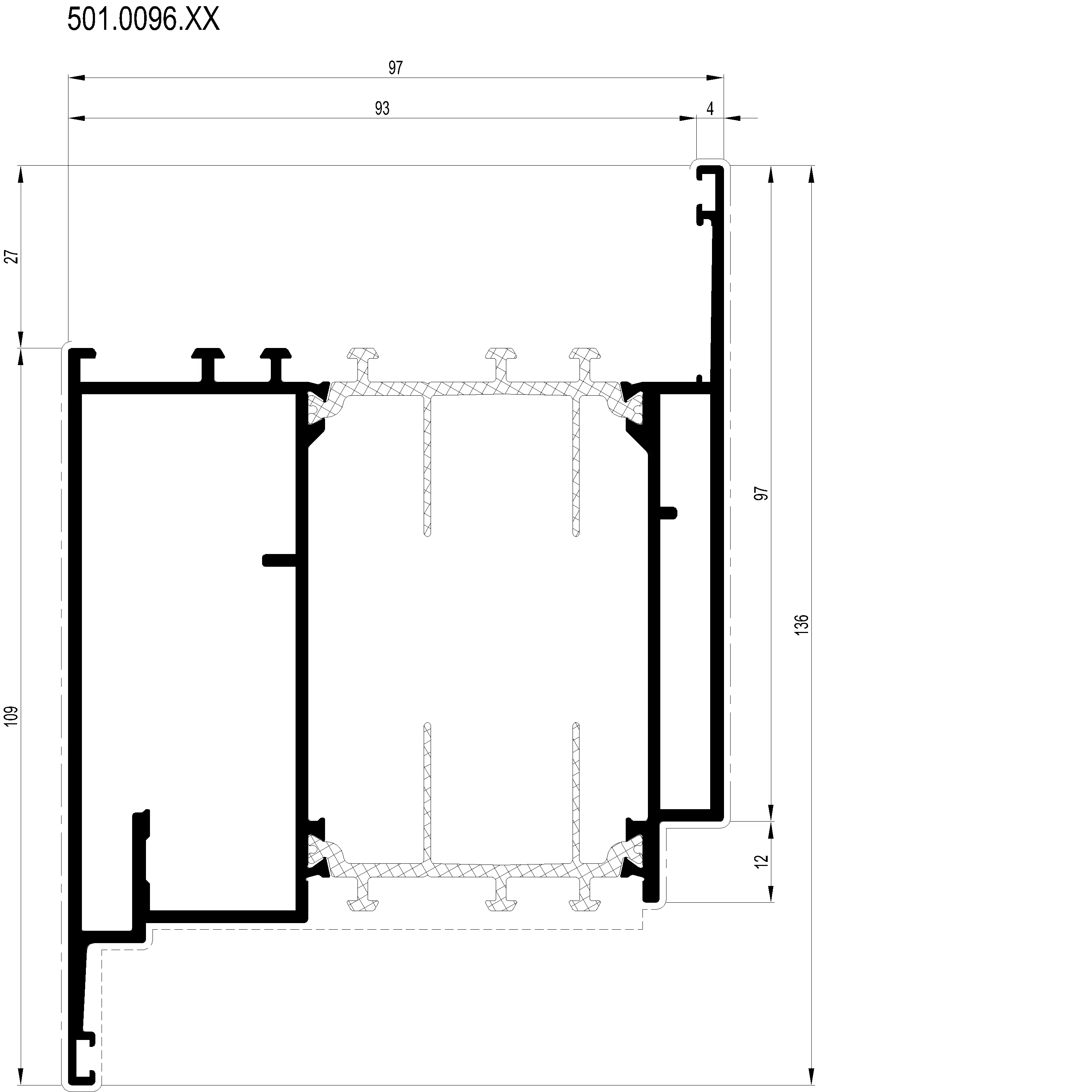Зображення Дверний вентиляційний профіль внутрішнього відкривання 136 мм [501.0096]