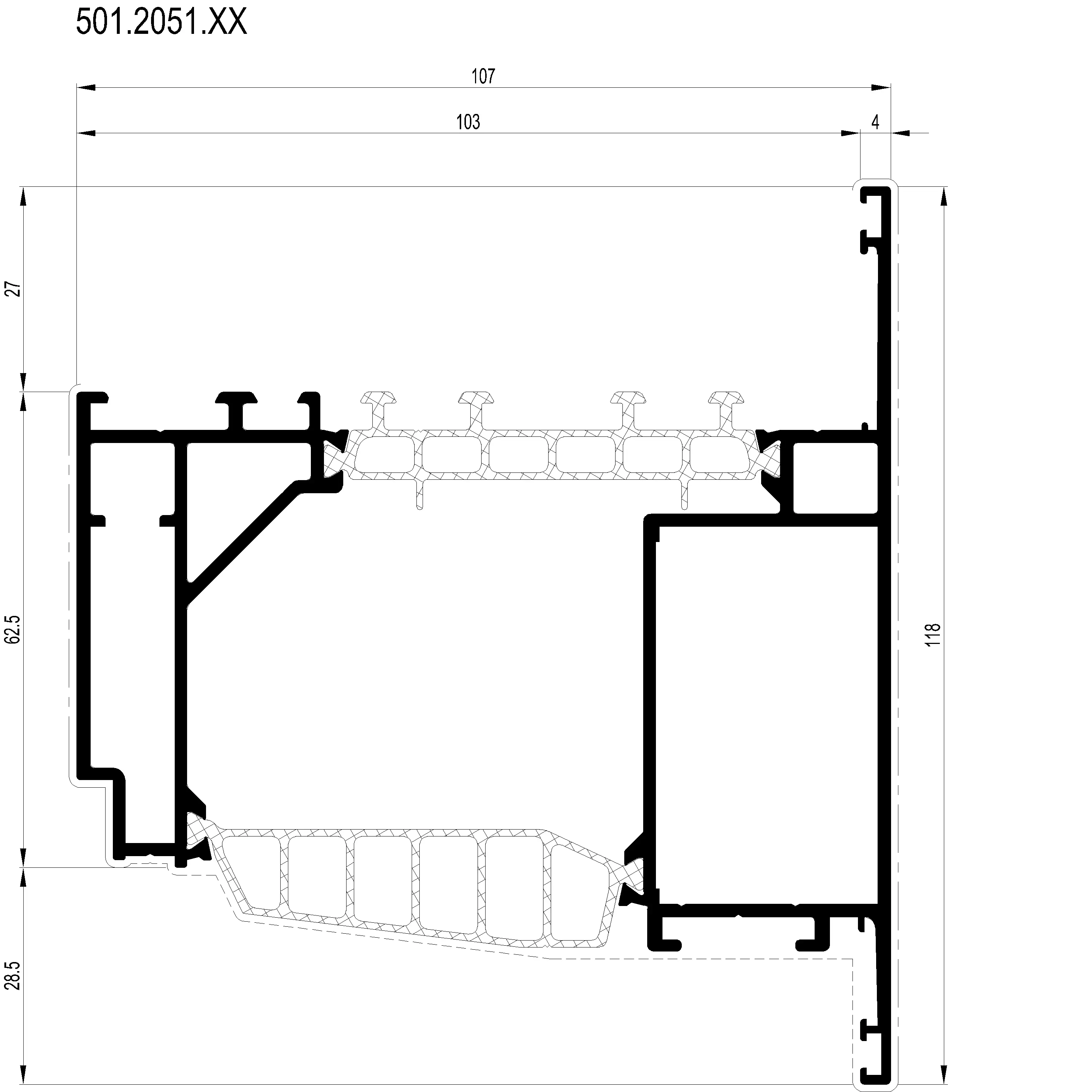Зображення Вентиляційний профіль зовнішнього відкривання 118 мм [501.2051]