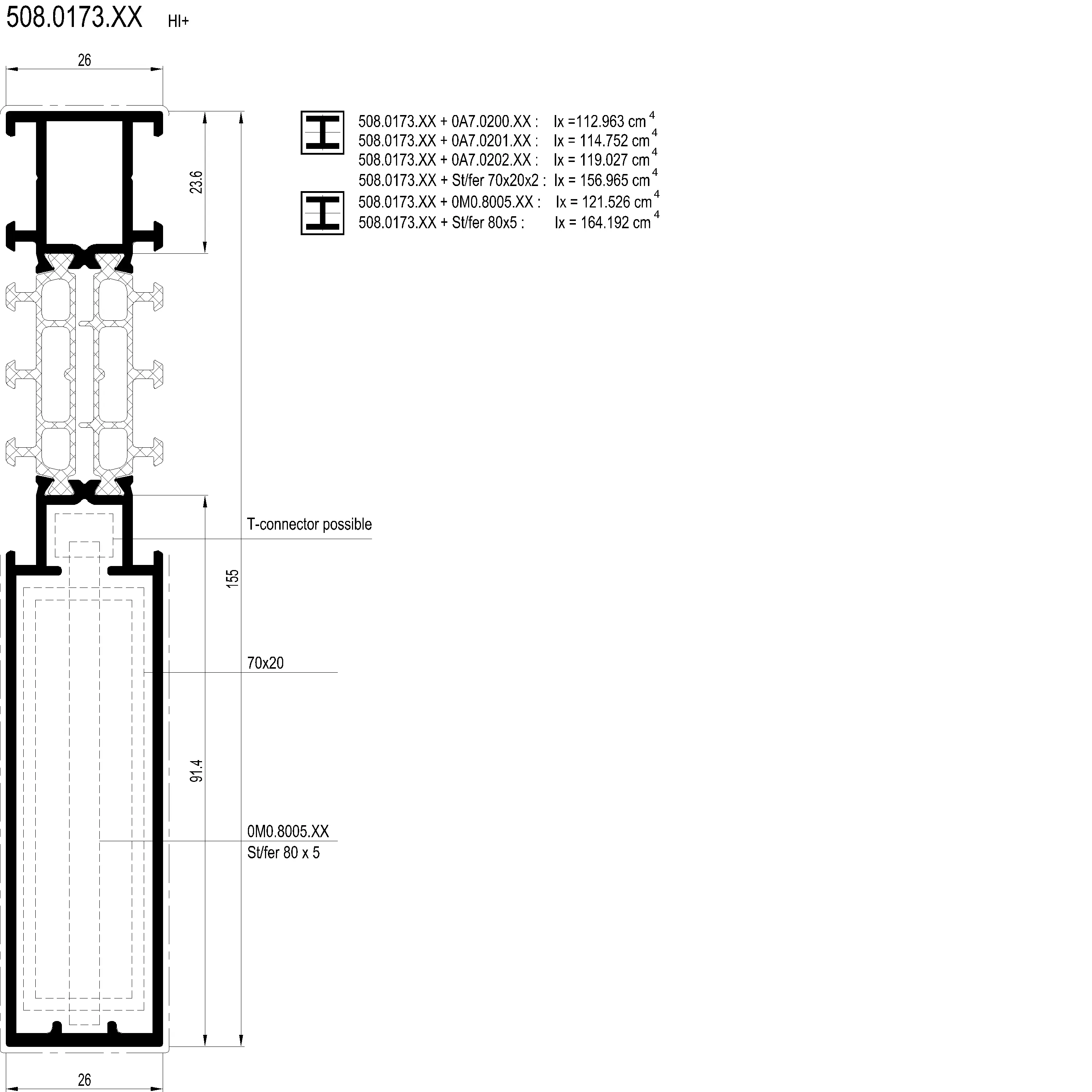 Зображення З'єднуючий профіль HI 155 мм [508.0173]