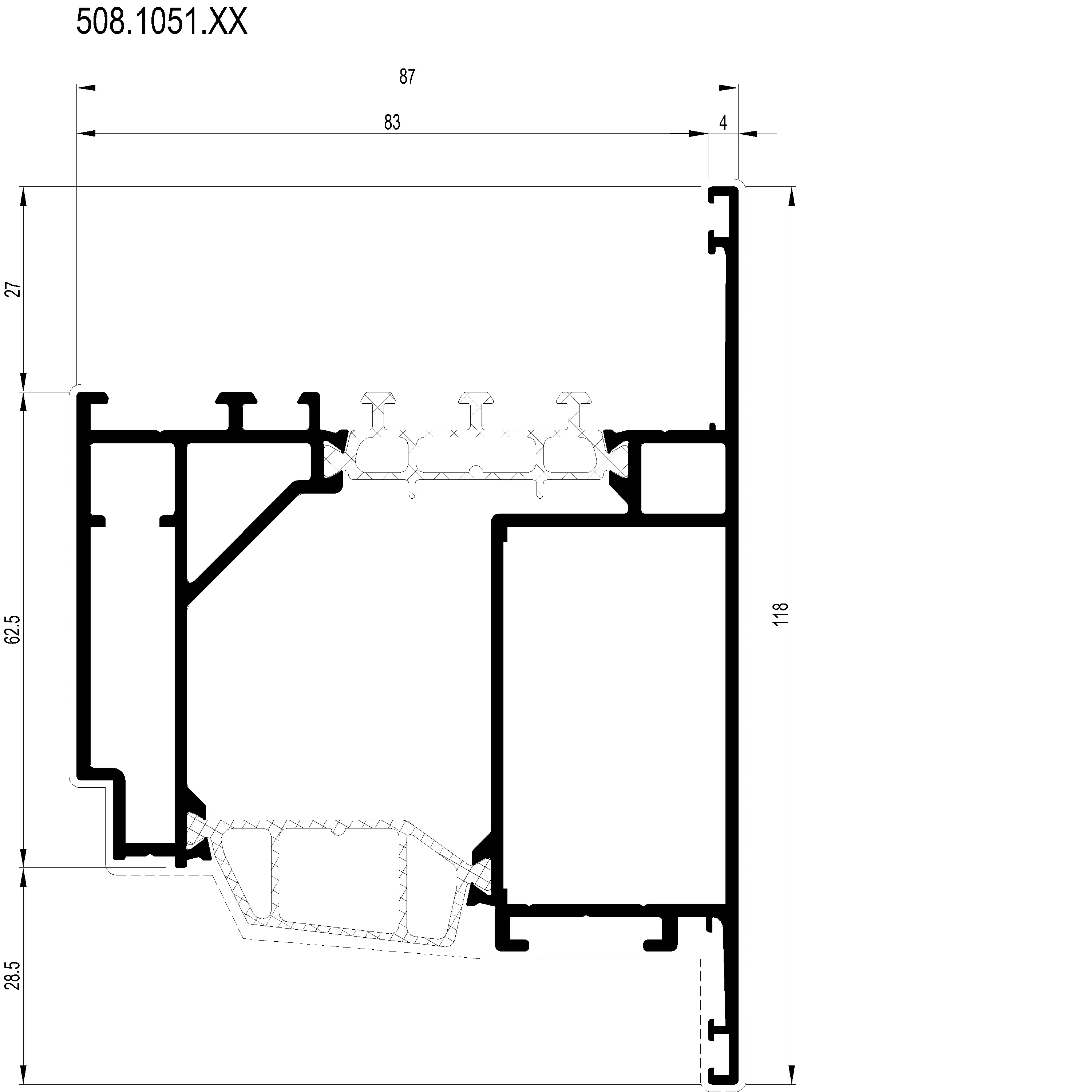 Зображення Вентиляційний профіль зовнішнього відкривання HI+ 118 мм [508.1051]