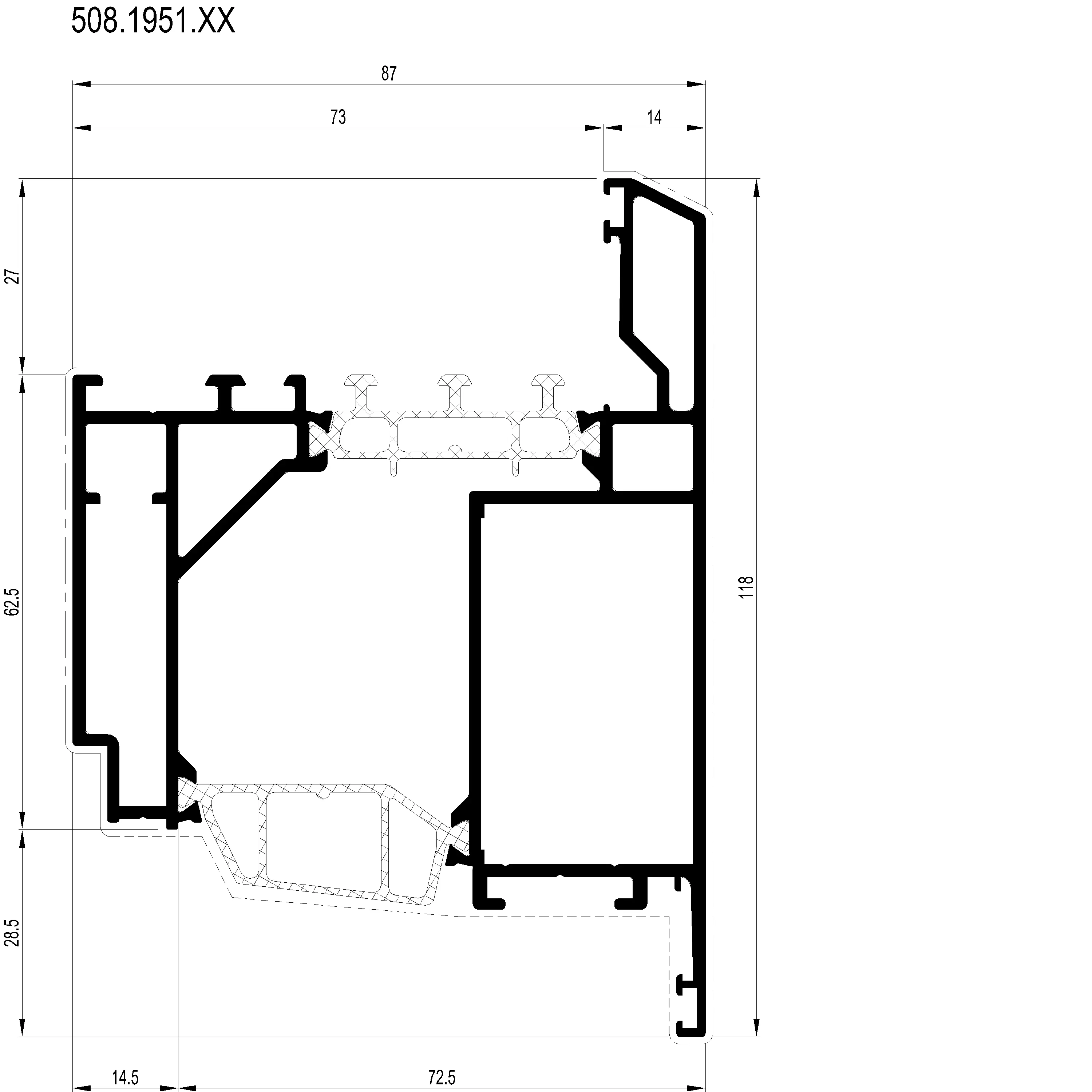 Зображення Вентиляційний профіль зовнішнього відкривання HI+ 118 мм [508.1951]
