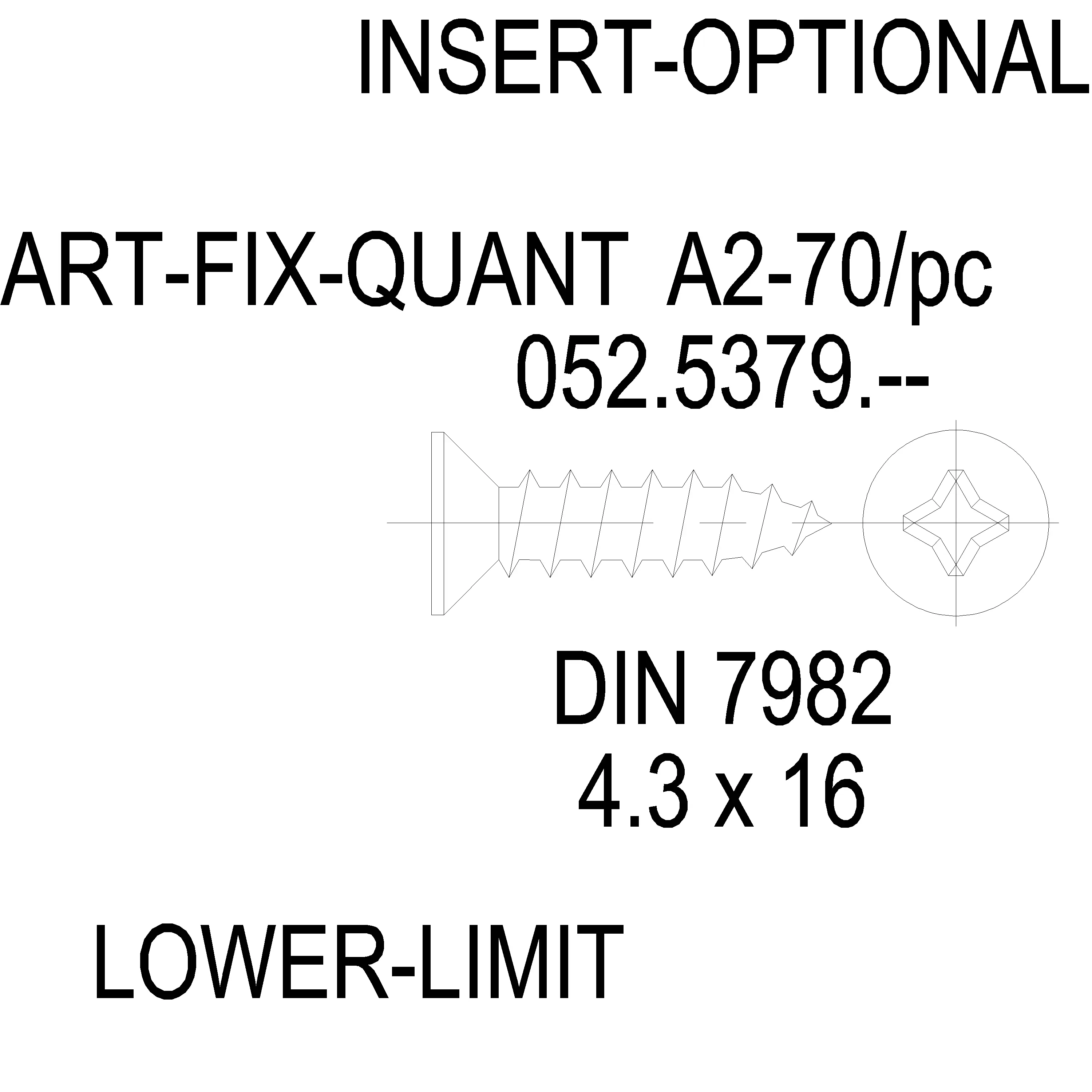 Зображення Гвинт (DIN 7982) нержавійка 4.3x16 [052.5379]
