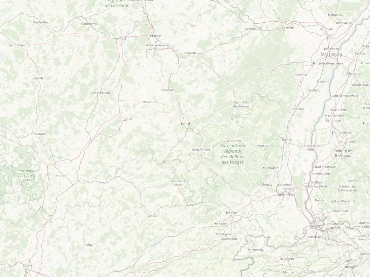 Carte de la zone d'intervention : Hadol — rayon 50 km