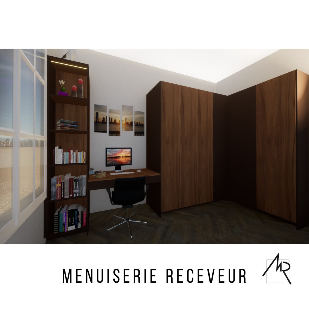 Bureau et bibliothèque derrière cloison vitrée