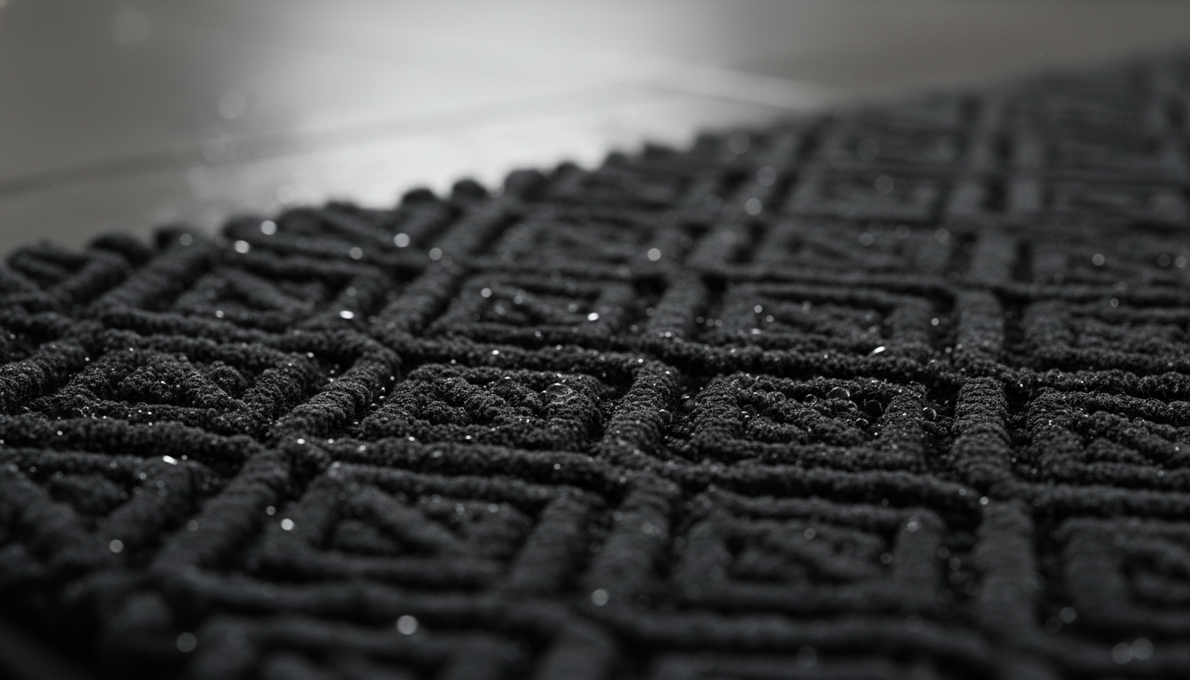 Finitions en bouclette douce, révélant un motif damier subtil et une texture luxueuse.