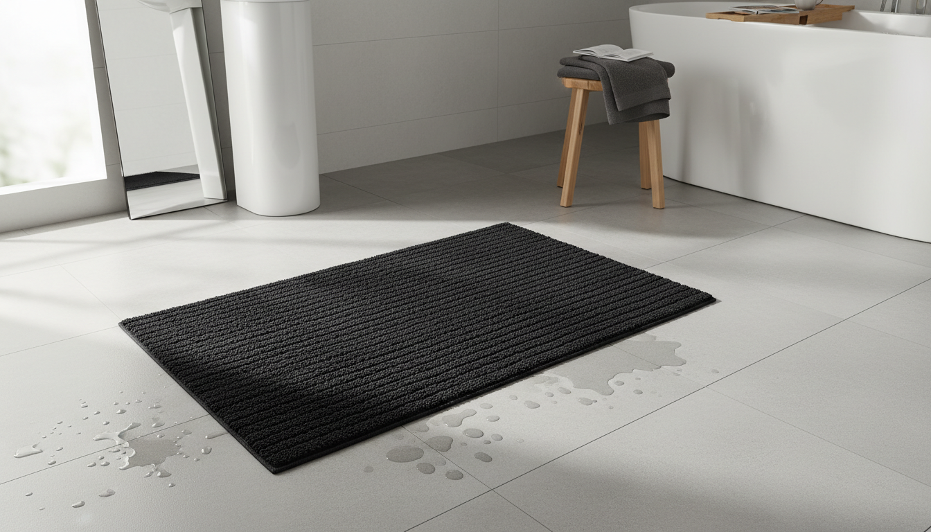 Agencé avec des accessoires en marbre, le tapis noir crée une atmosphère contemporaine et sophistiquée.