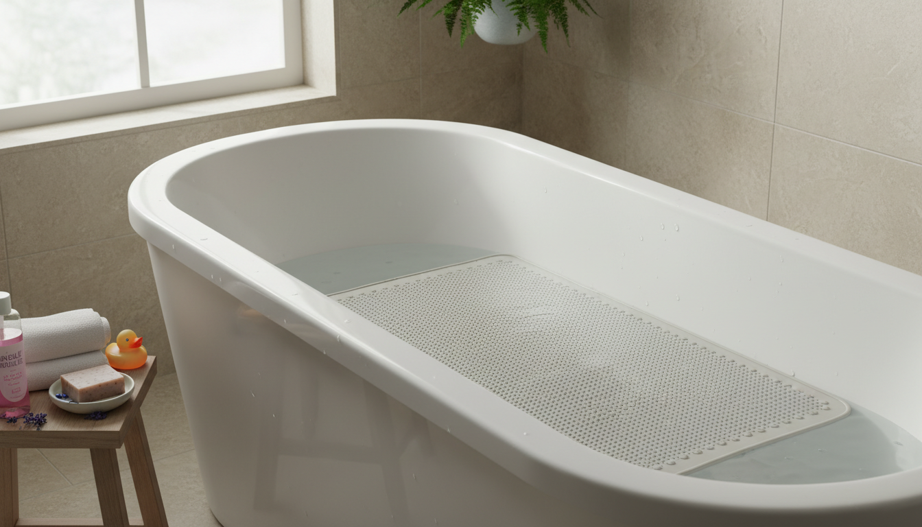 Ambiance relaxante avec la Badewannenmatte grise, créant un confort sûr lors du bain.