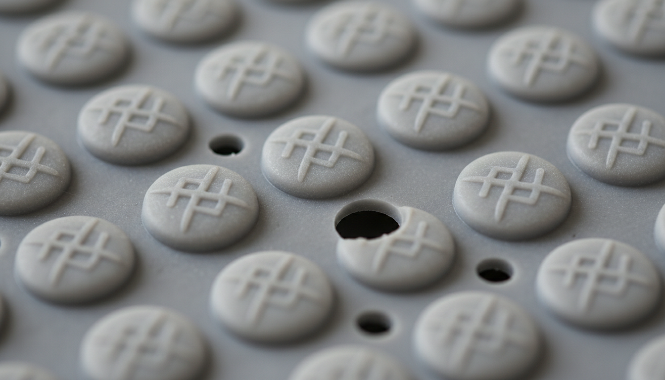 Gros plan sur la texture antidérapante en silicone avec des motifs ondulés et des couleurs apaisantes.