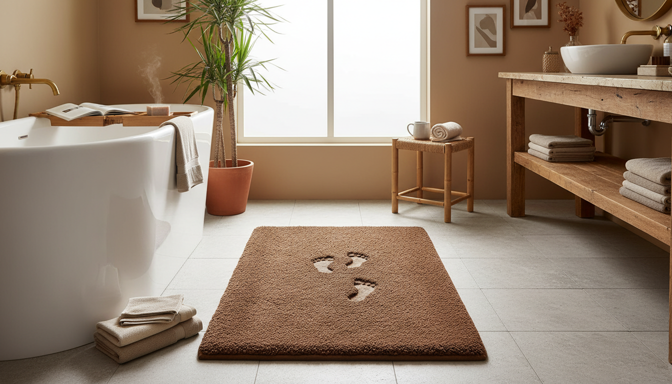 Badematte brun taupe accueillant, apportant chaleur à un espace minimaliste et moderne.