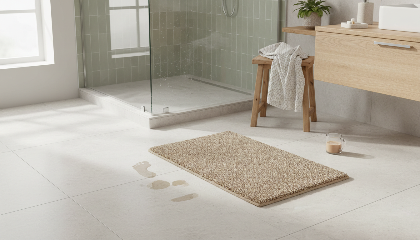 Installez ce tapis de bain beige 60x90 cm pour une ambiance chaleureuse après la douche.