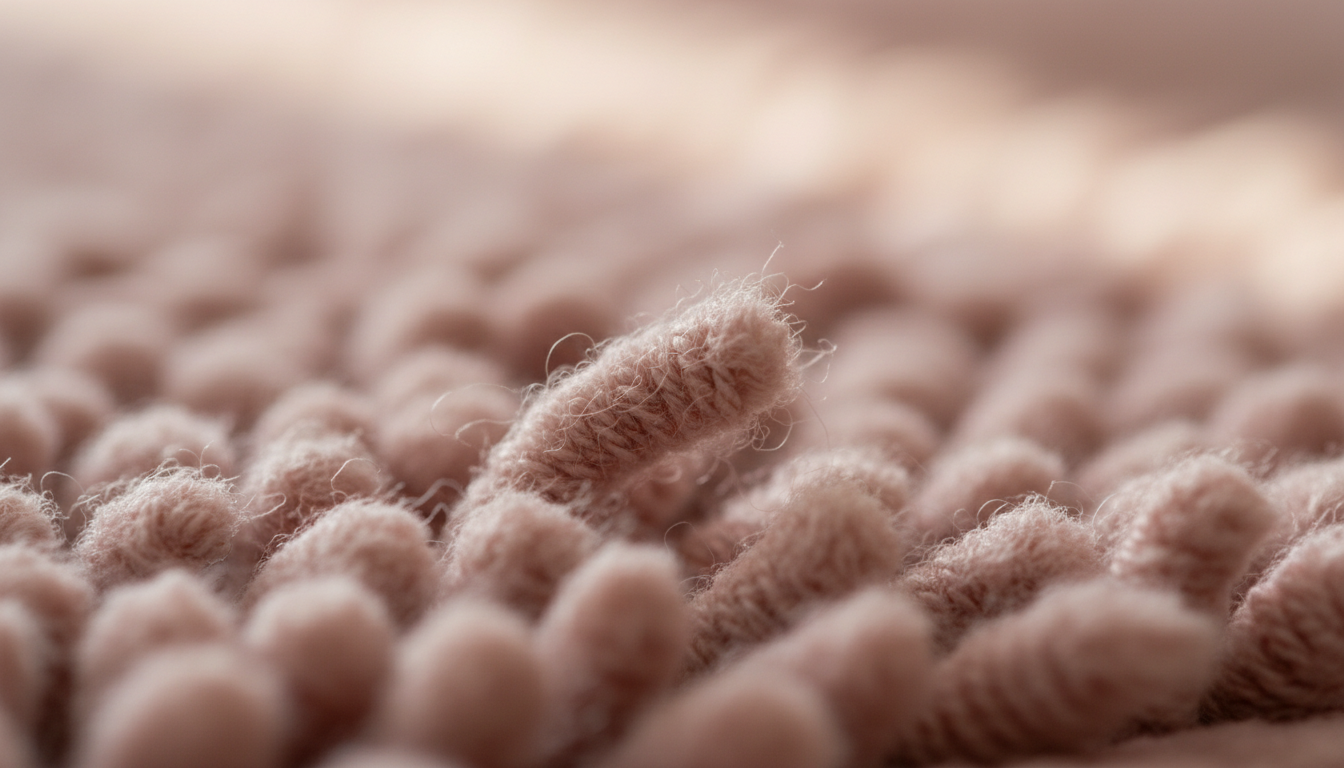 Texture moelleuse en microfibre, épaisseur 2 cm, rose pâle et doux au toucher.