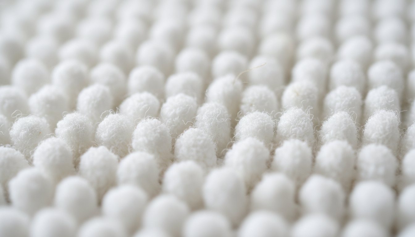 Gros plan sur la texture douce et absorbante de la badmat en microfibre, couleur crème.