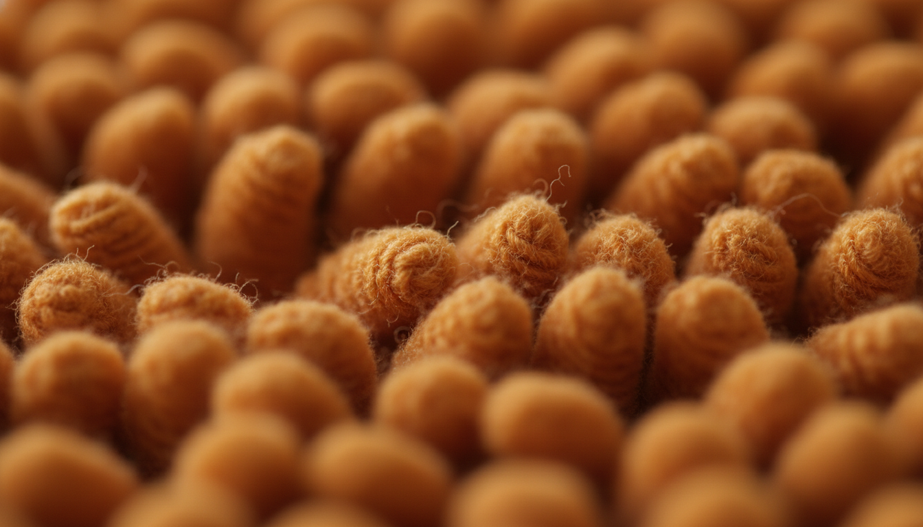 Gros plan sur la texture douce et absorbante d'un tapis de bain orange en microfibre.