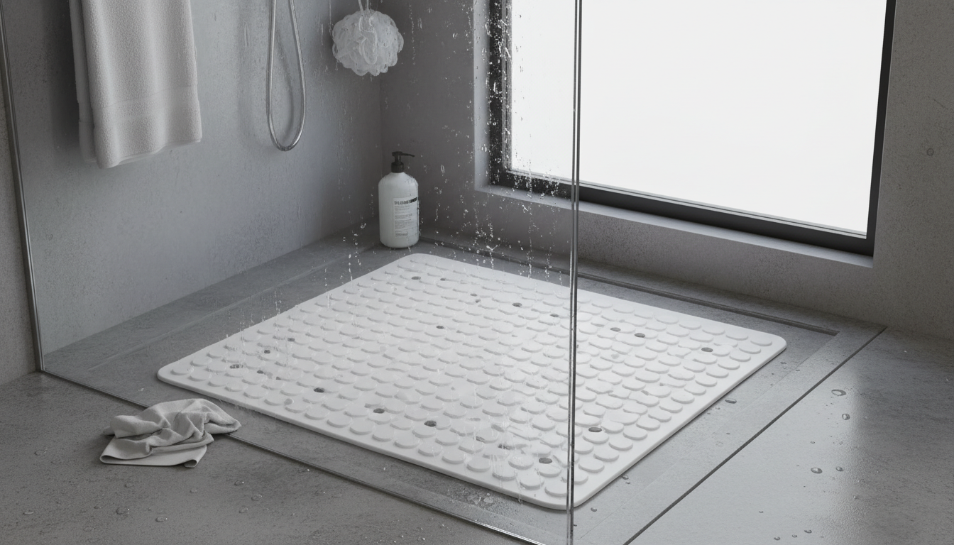 Enfants jouant en toute sécurité sur la Duschmatte Rutschfest 80x80cm dans une salle de bain moderne.