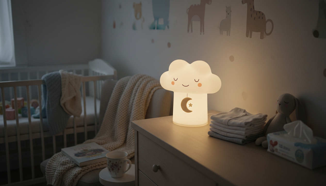 Lampe douce en forme de nuage, illuminant tendrement le coin change pastel.