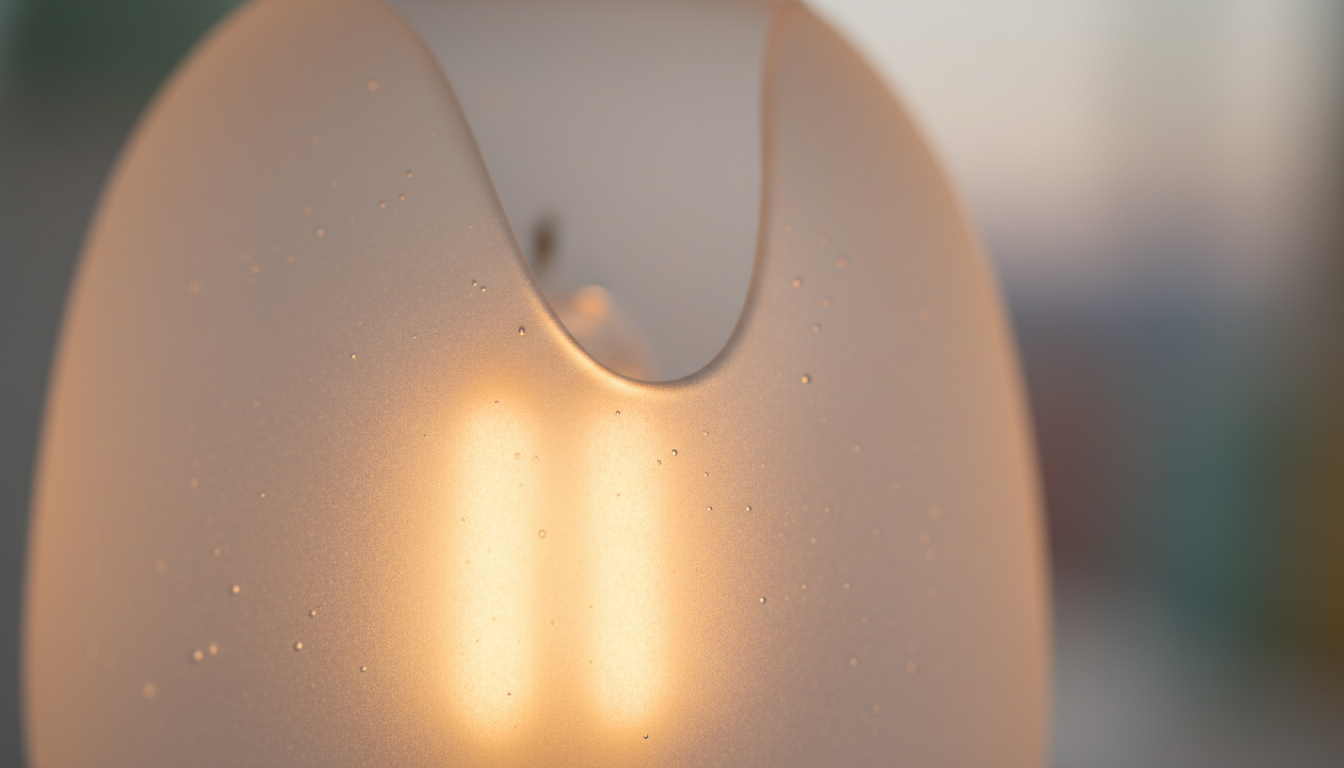 Gros plan sur la texture feutrée, avec un éclairage LED chaleureux de 3000 Kelvin.