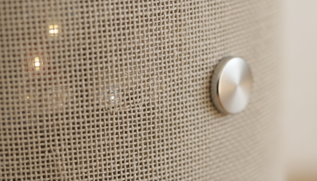 Gros plan sur l'écran tactile élégant et la texture douce au toucher de la lampe.