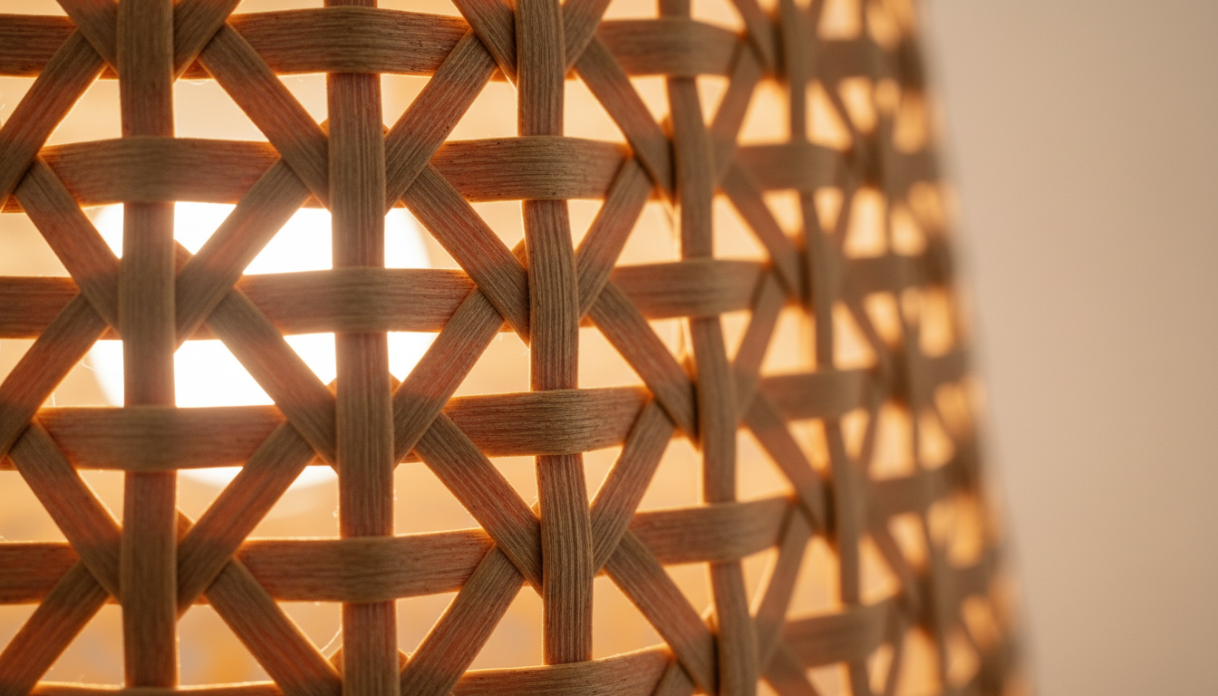 Texture tressée du rotin beige, révélant des motifs organiques élégants et chaleureux.