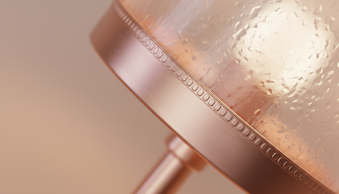 Gros plan sur la texture satinée et les nuances de vieux rose de l’abat-jour.
