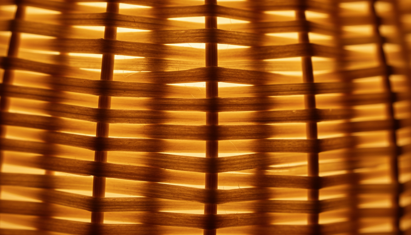 Gros plan sur l'osier naturel, révélant ses textures délicates et son tressage artisanal.