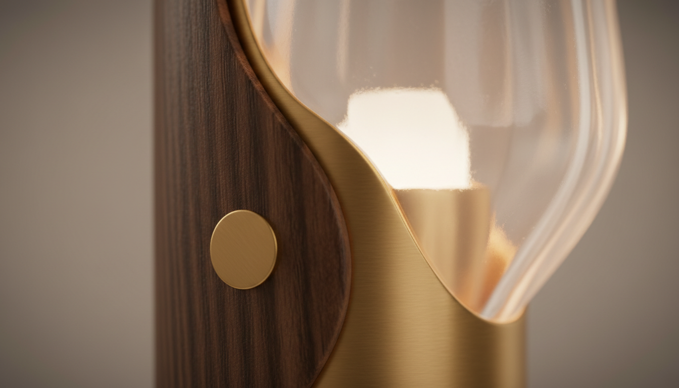 Gros plan sur l'abat-jour en lin texturé, révélant des nuances de beige et d'écru.