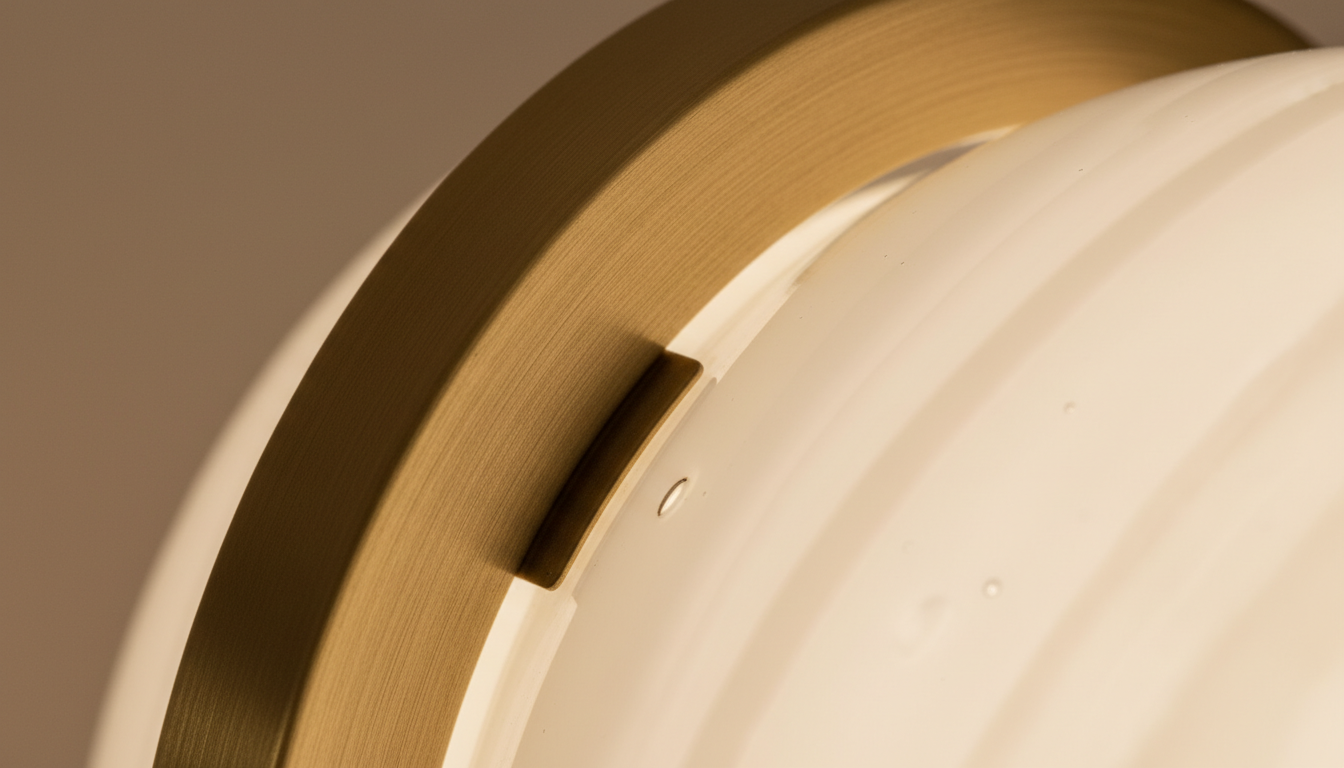 Gros plan sur la finition texturée en laiton, soulignant l'élégance contemporaine de la lampe.