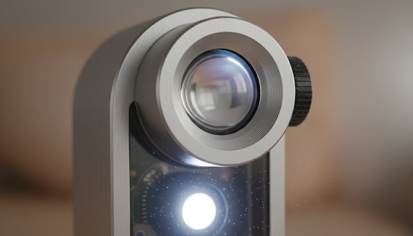 Gros plan sur le cadran noir mat, affichage digital bleu vif, texture lisse et boutons ergonomiques.