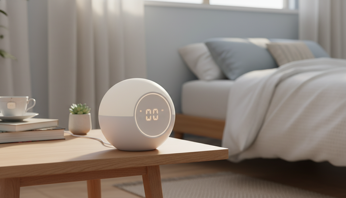 Réveil Luminothérapie entouré de plantes vertes, créant une atmosphère apaisante et harmonieuse.