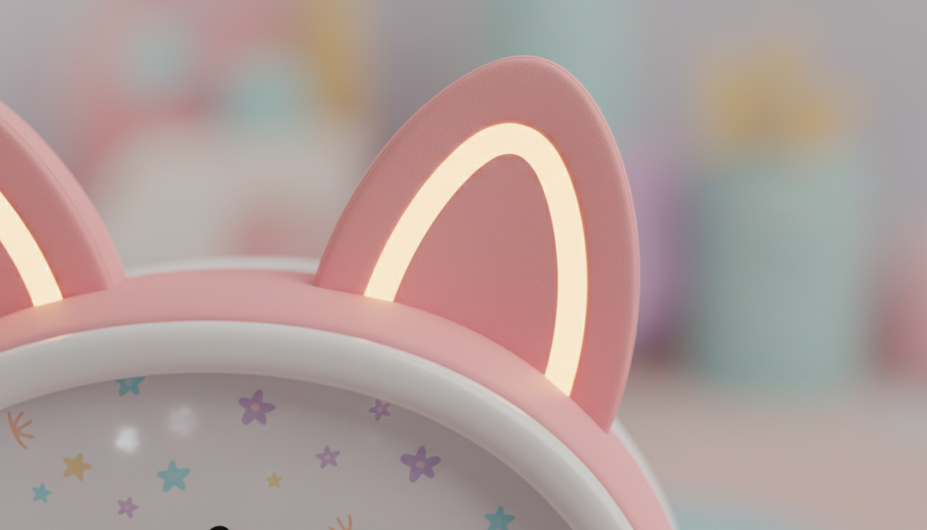 Gros plan sur l’écran digital clair, entouré de motifs de licornes en relief.