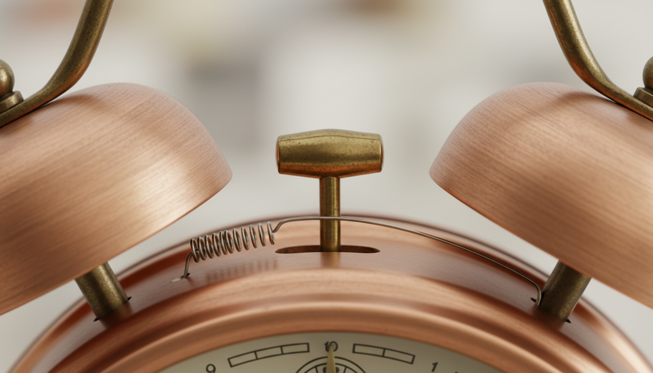 Gros plan sur la texture de la cloche et le cadran doré, révélant son élégance intemporelle.