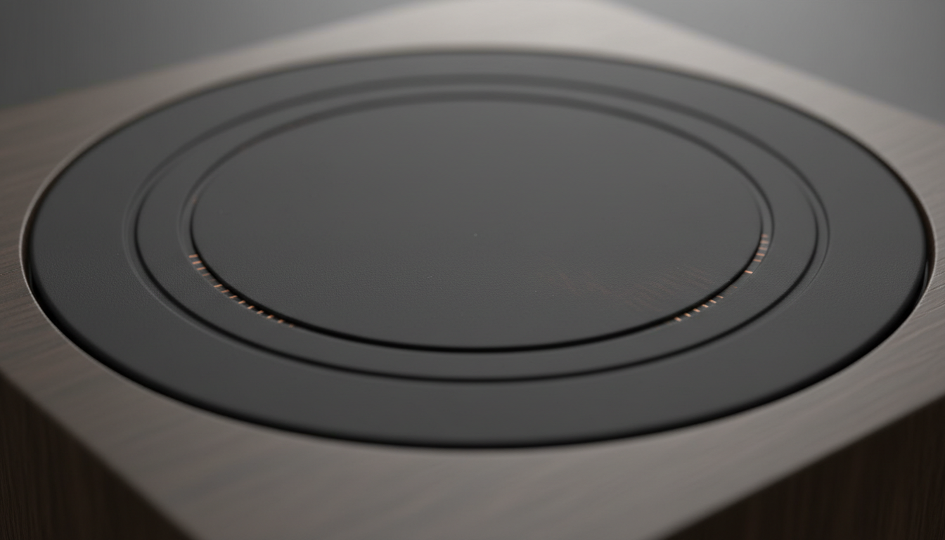 Texture douce au toucher, finition mate noir, bobine de charge visible sous une surface élégante.