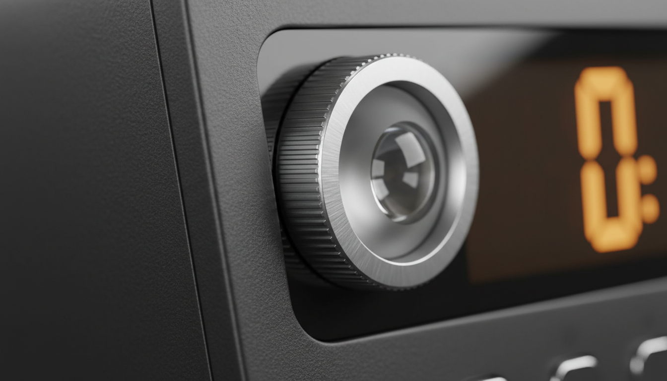 Gros plan sur l’affichage numérique bleu, boutons en silicone texturé pour un usage facile.