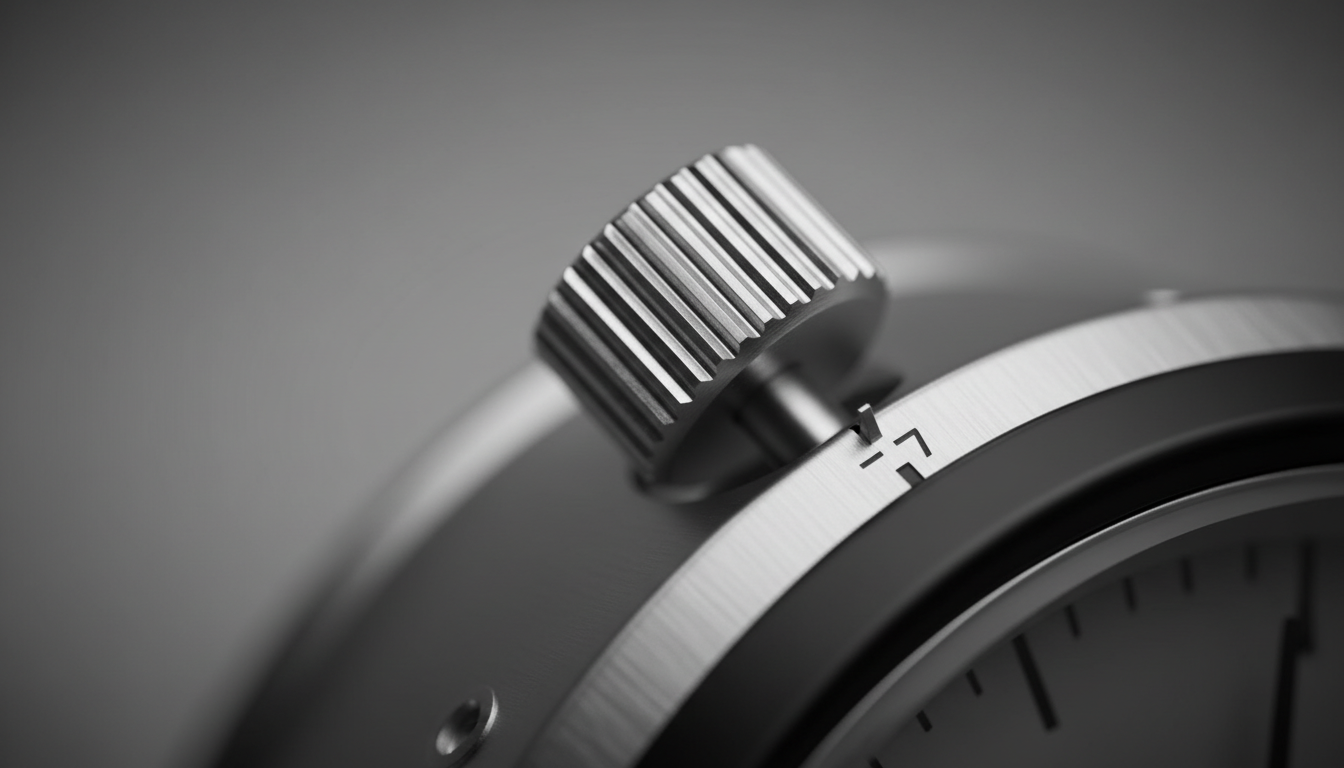 Gros plan sur le cadran noir mat, affichage numérique lumineux en blanc, boutons ergonomiques texturés.