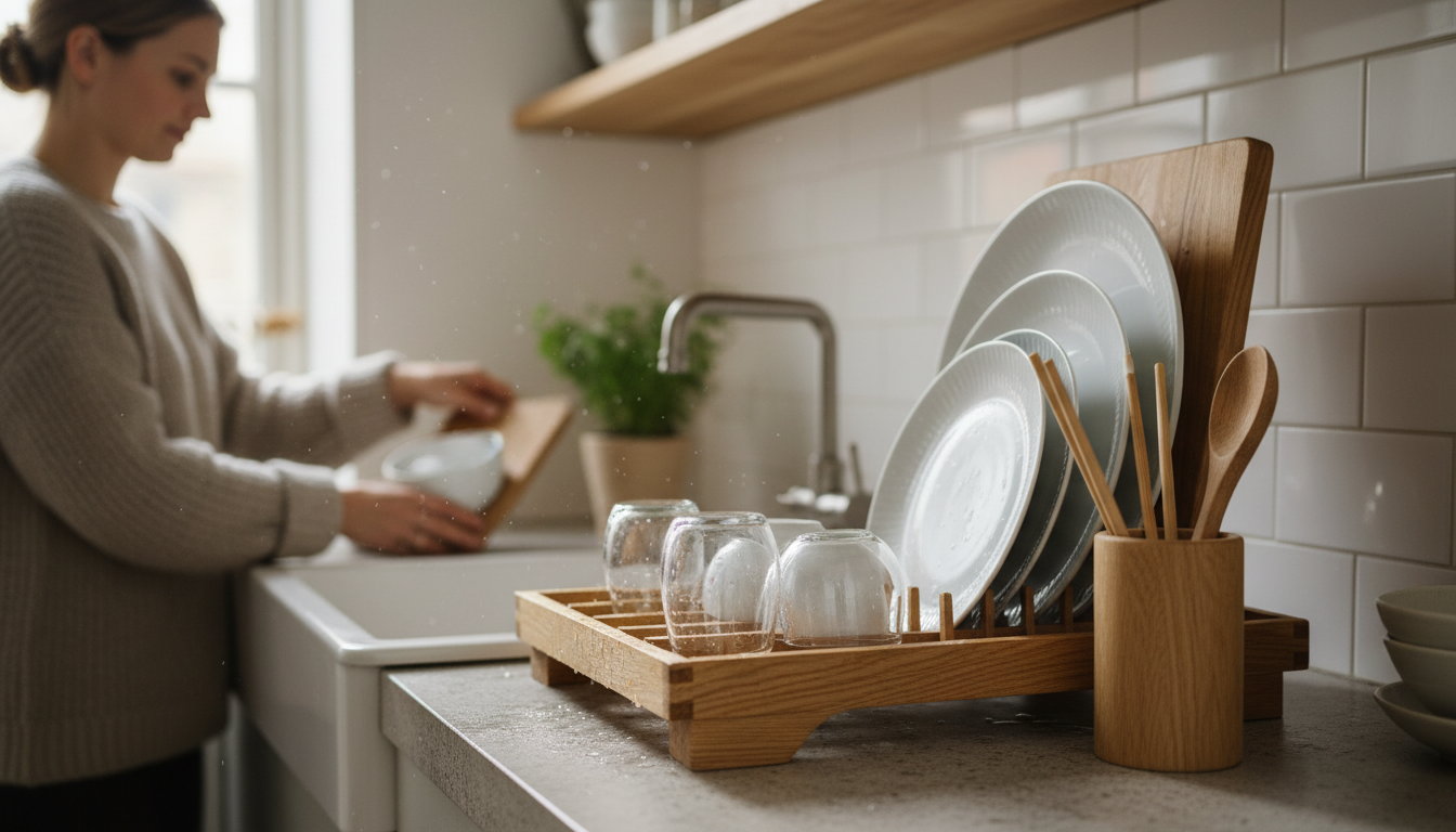 Les égouttoirs en bois pour une touche naturelle - ambiance