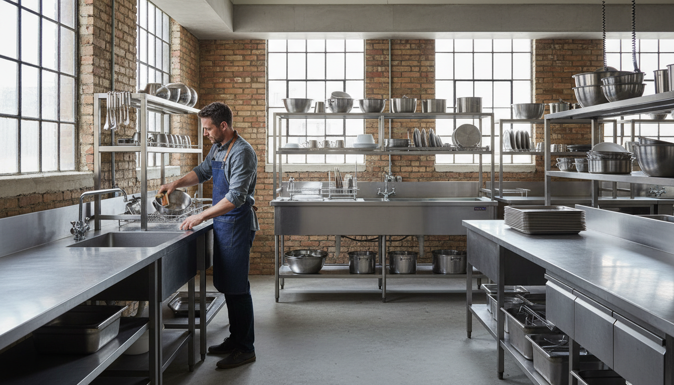 Égouttoirs métalliques pour une cuisine industrielle - decor