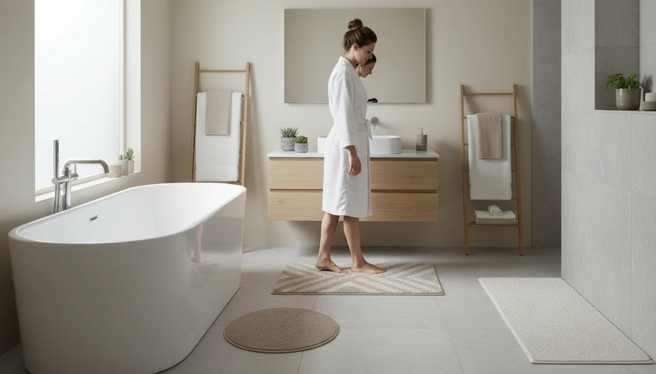 Tapis de bain gris et beige pour ambiance zen et neutre - lifestyle